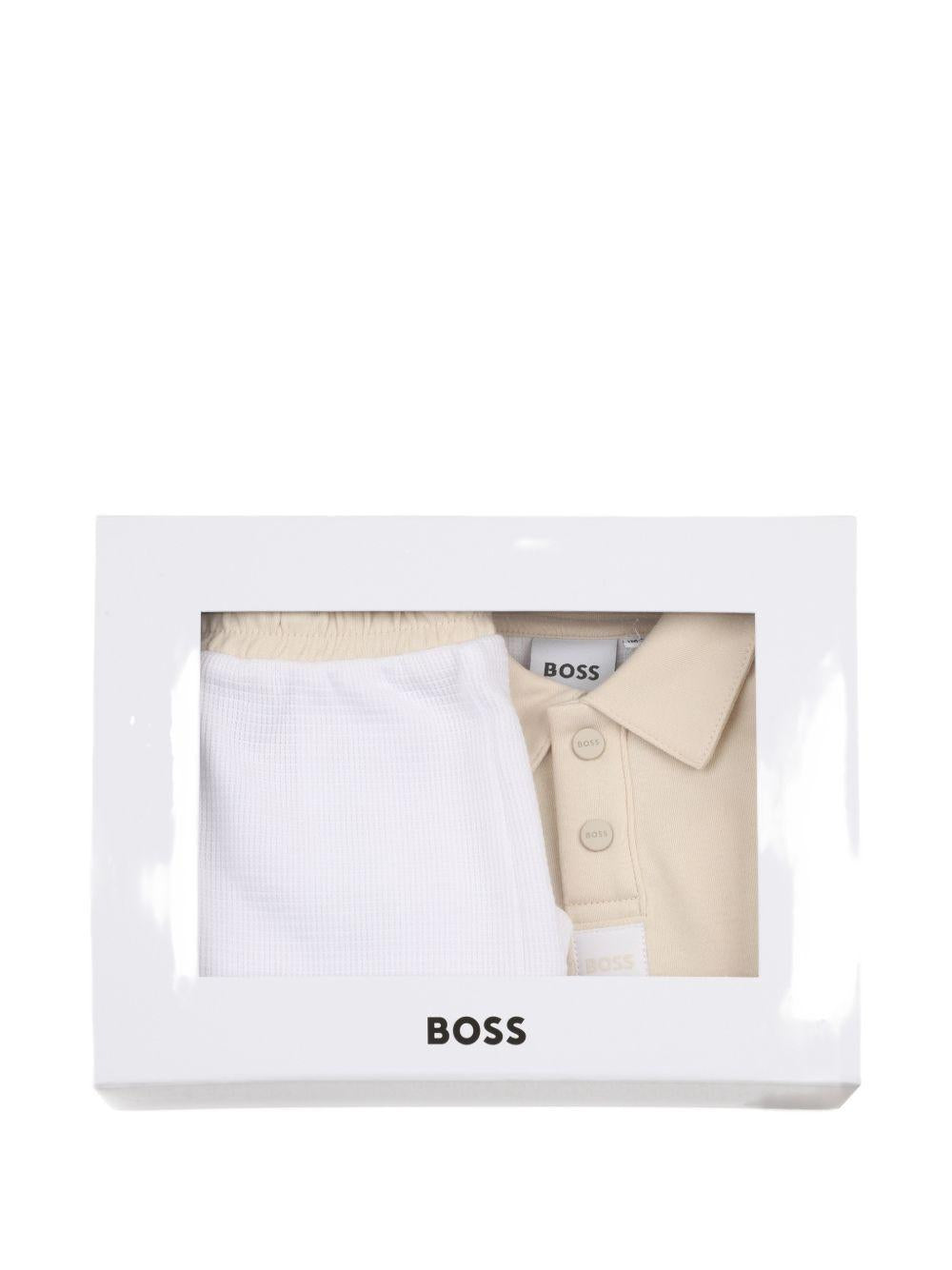 Set polo e shorts per neonato BOSS Kids bianco con logo J53047 10P BOSS KIDS