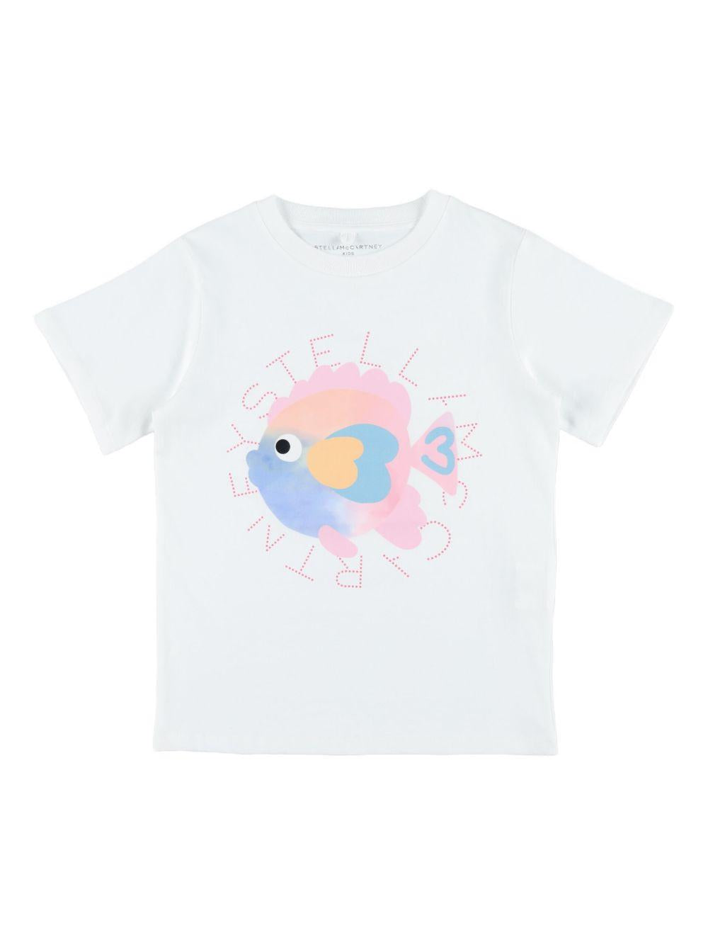 T-shirt per bambina Stella McCartney Kids bianca constampa grafica sul davanti TY8A61 Z0434 100 STELLA McCARTNEY KIDS