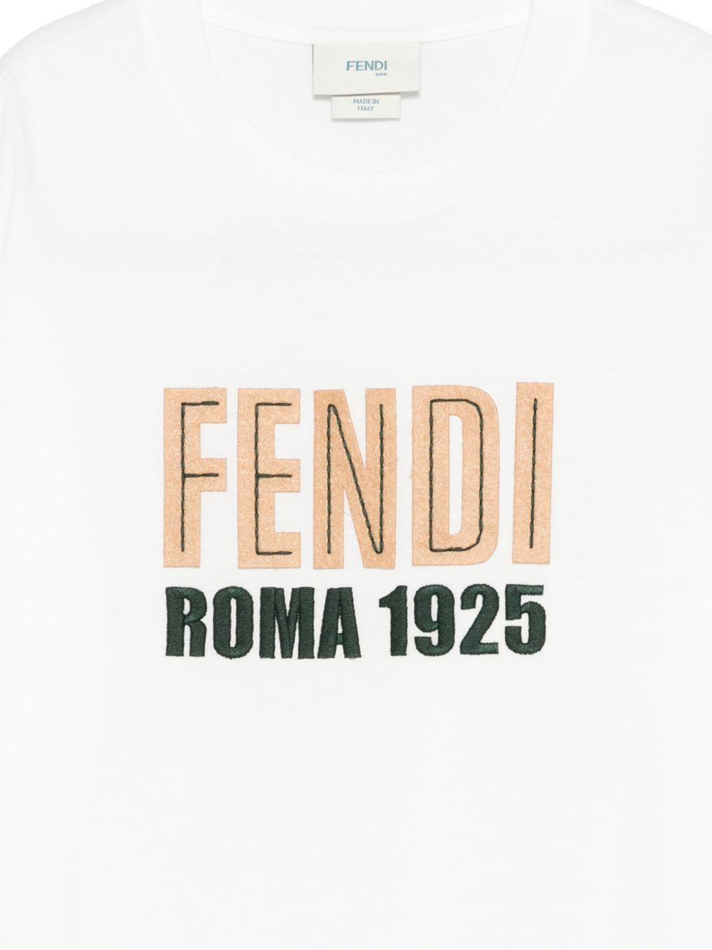 T-shirt per bambino Fendi Kids bianca con logo sul davanti JUI204 7AJ F1PCP FENDI KIDS