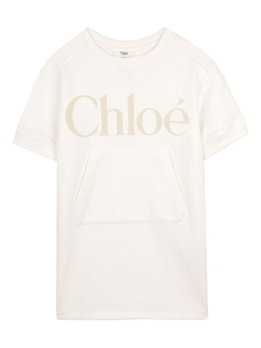 Abito per bambina Chloé Kids beige con logo sul davanti C21230 117 CHLOE' KIDS