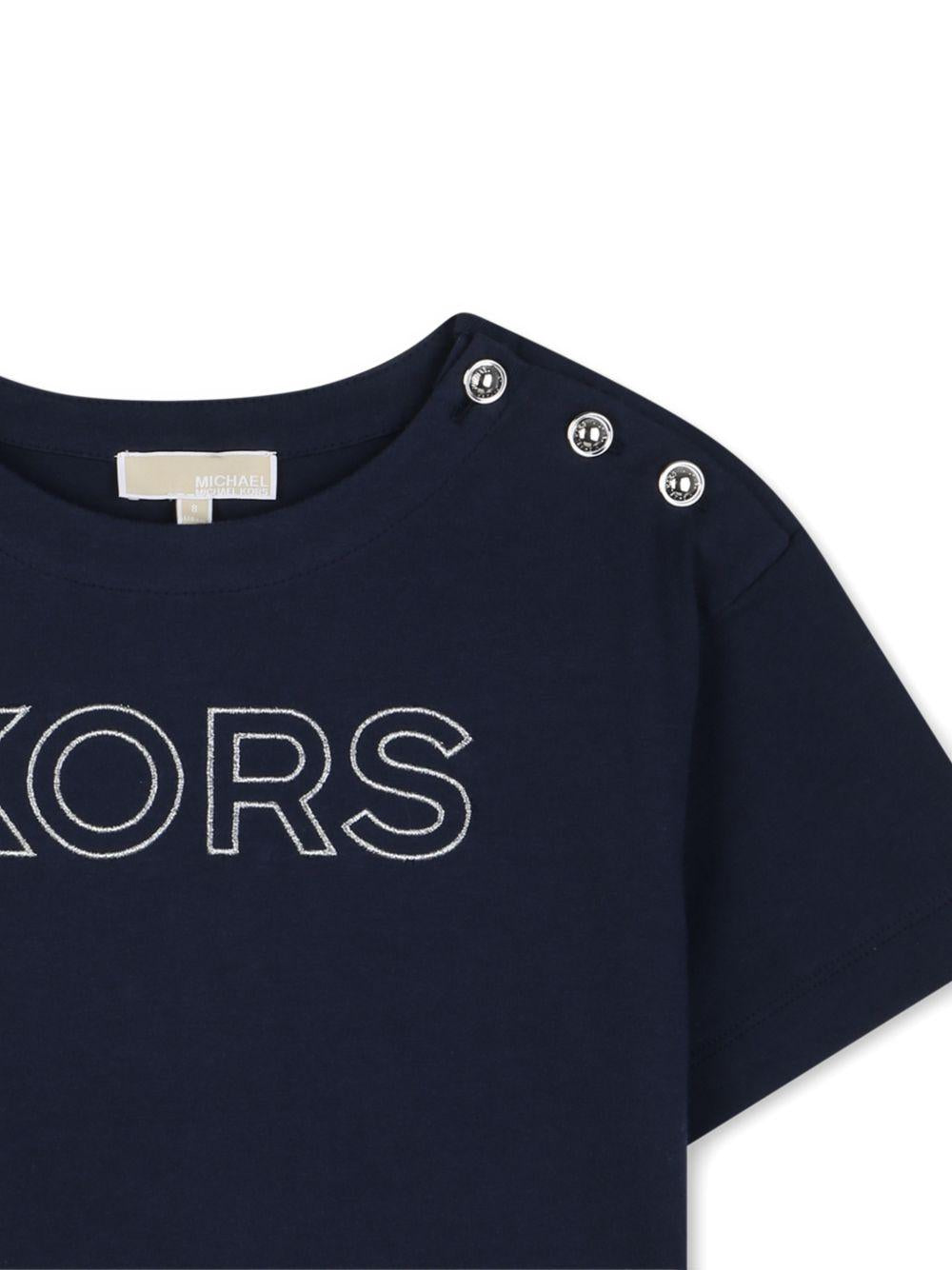 T-shirt per bambina Michael Kors Kids blu con bottoni sulla spalla R30605 849 MICHAEL KORS KIDS