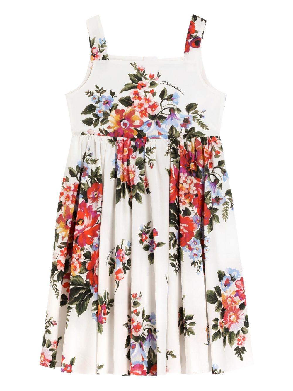 Abito per bambina Dolce & Gabbana Kids bianco con stampa a fiori L53DI6 HS5UU HA5ZO DOLCE & GABBANA KIDS