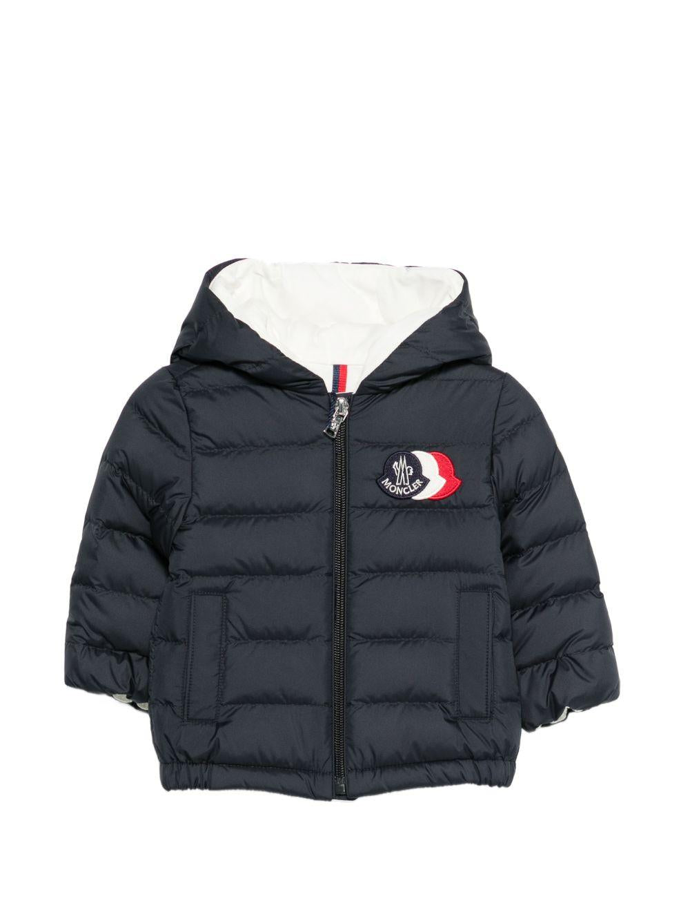 Giubbino per neonato Moncler Enfant blu scuro con cappuccio L19511A00006597X2 77G MONCLER ENFANT