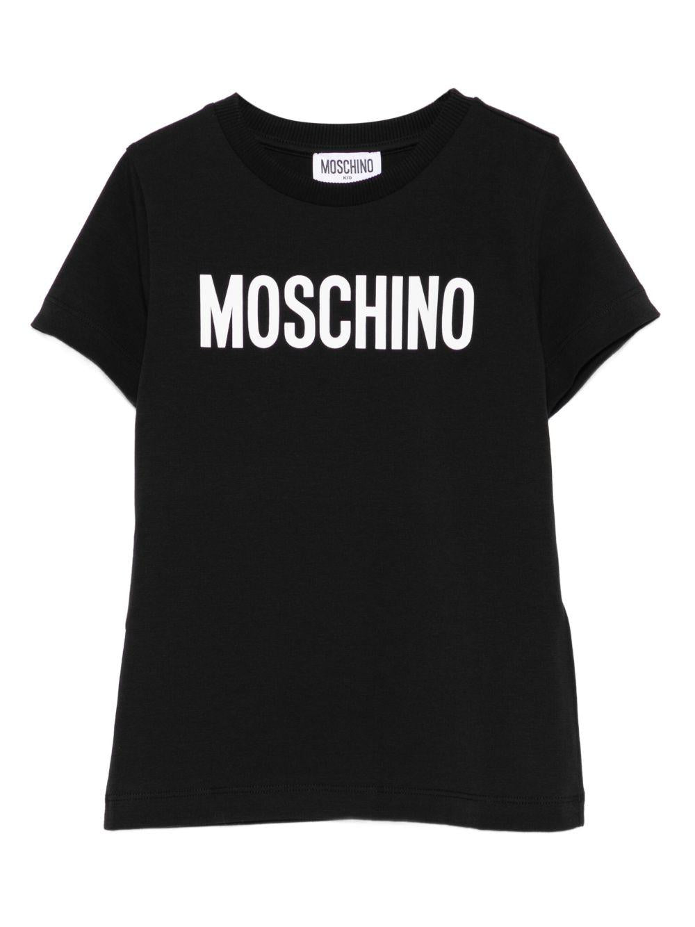 T-shirt per bambini Moschino Kids nero con stampa logo HUM05JLBA24 60100 MOSCHINO KIDS