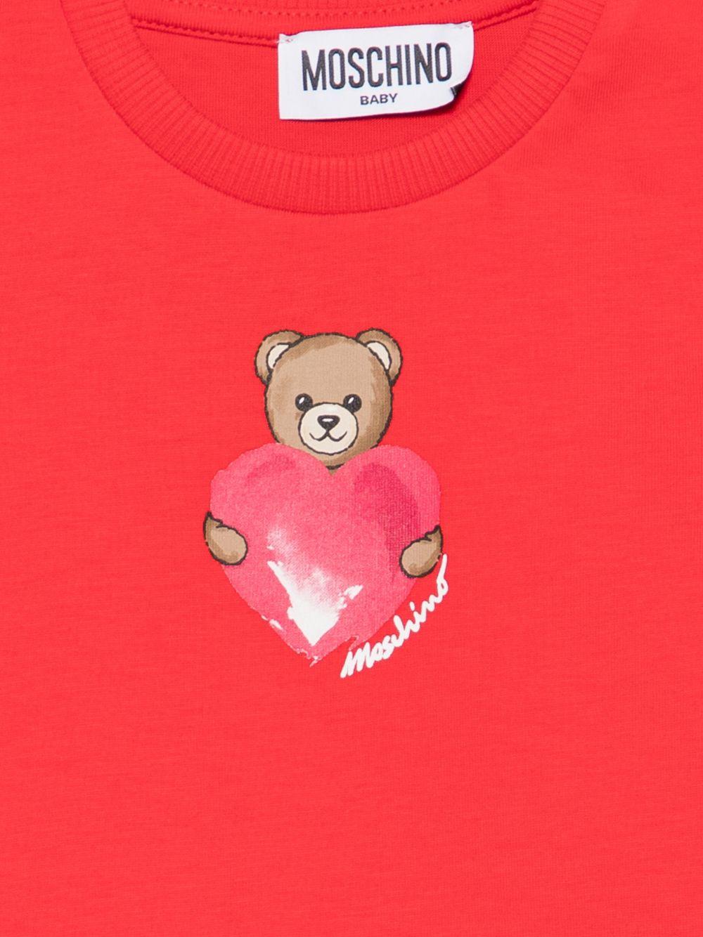 Abito per neonata Moschino Kids rosso con stampa Teddy Bear con cuore MDV0DJLAA02 50109 MOSCHINO KIDS