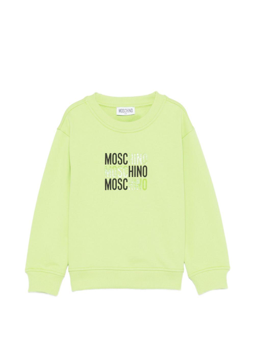 Felpa per bambini Moschino Kids verde con logo sul davanti HRF078LCA32 30355 MOSCHINO KIDS