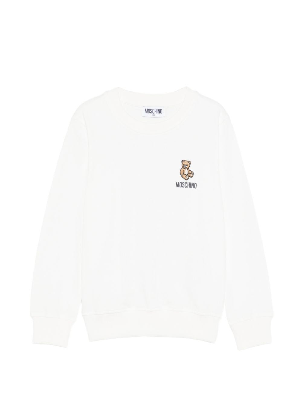 Felpa per bambini Moschino Kids bianco con ricamo Teddy Bear HUF09XLCA19 10063 MOSCHINO KIDS