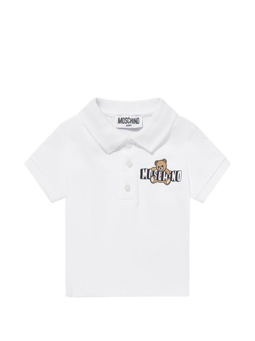 T-shirt per neonato Moschino Kids bianca con colletto stile polo MUM04JLFA09 10101 MOSCHINO KIDS