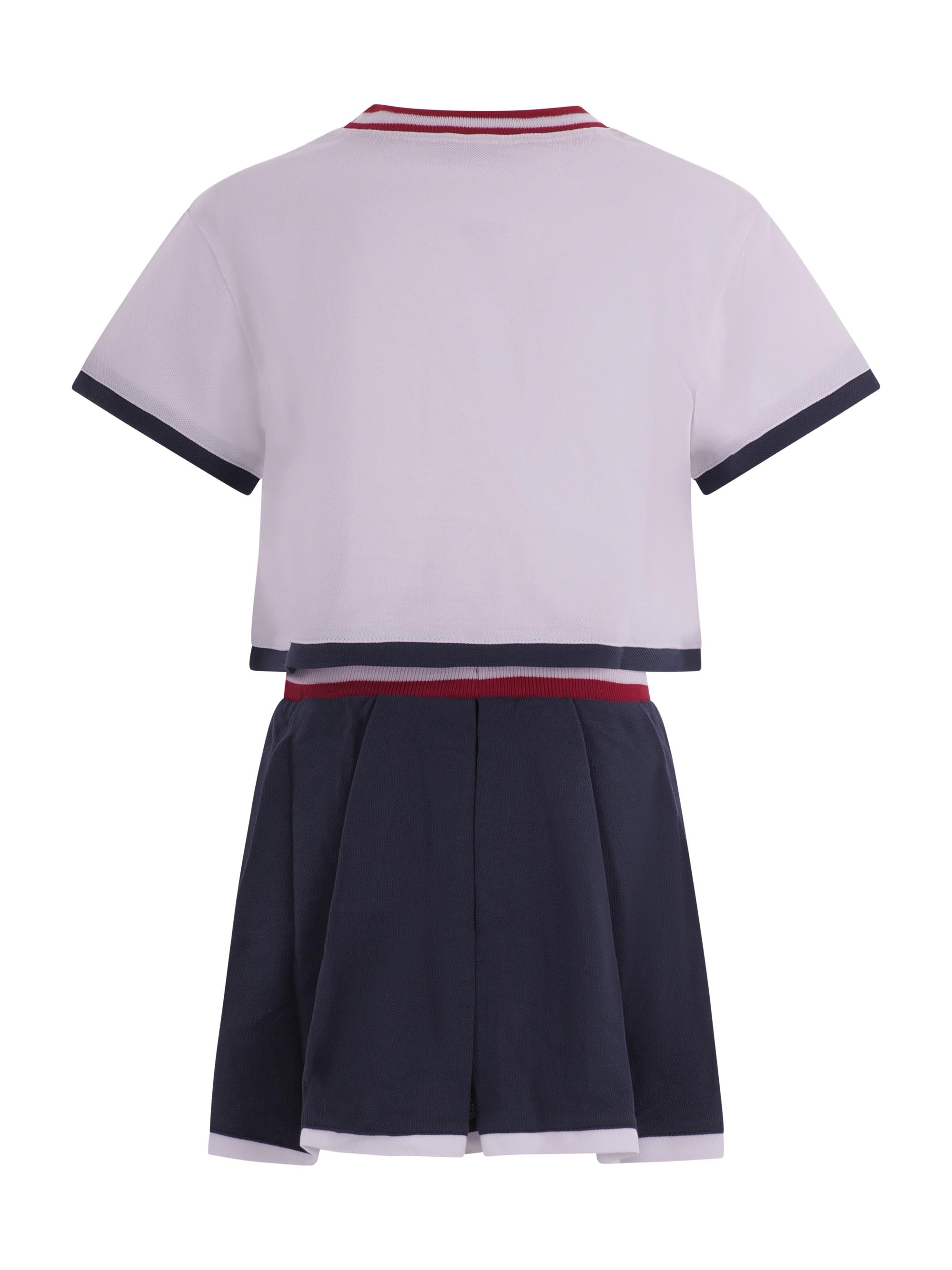 Set due pezzi t-shirt gonna plissettata per bambina Monnalisa blu con stampa grafica sul davanti 19G502 7006 9956 MONNALISA