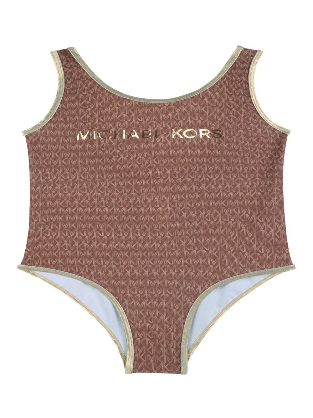 Costume da bagno per bambina Michael Kors Kids marrone con logo all-over R30560 348 MICHAEL KORS KIDS