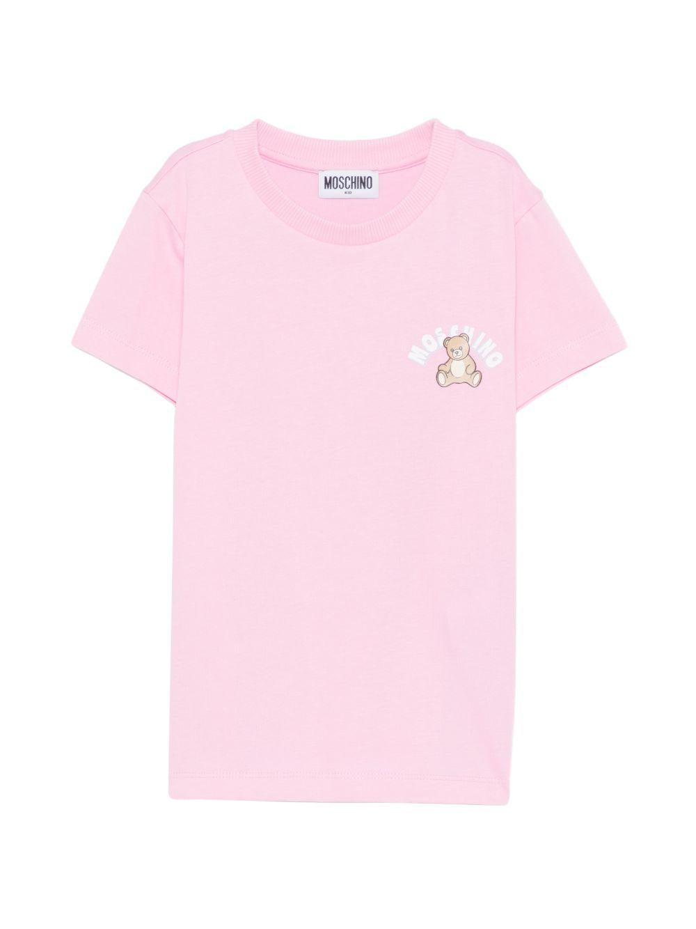 T-shirt per bambina Moschino Kids rosa con stampa Teddy sul davanti HWM058LAA01 51473 MOSCHINO KIDS