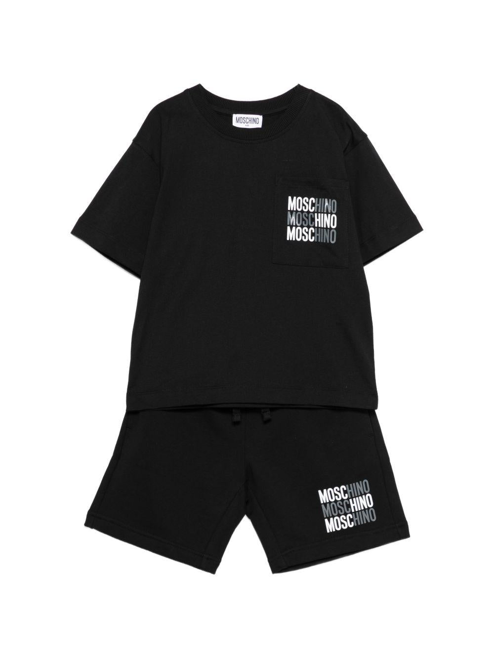 Completo per bambino Moschino Kids nero con logo sul davanti HMG00RLCA32 60100 MOSCHINO KIDS