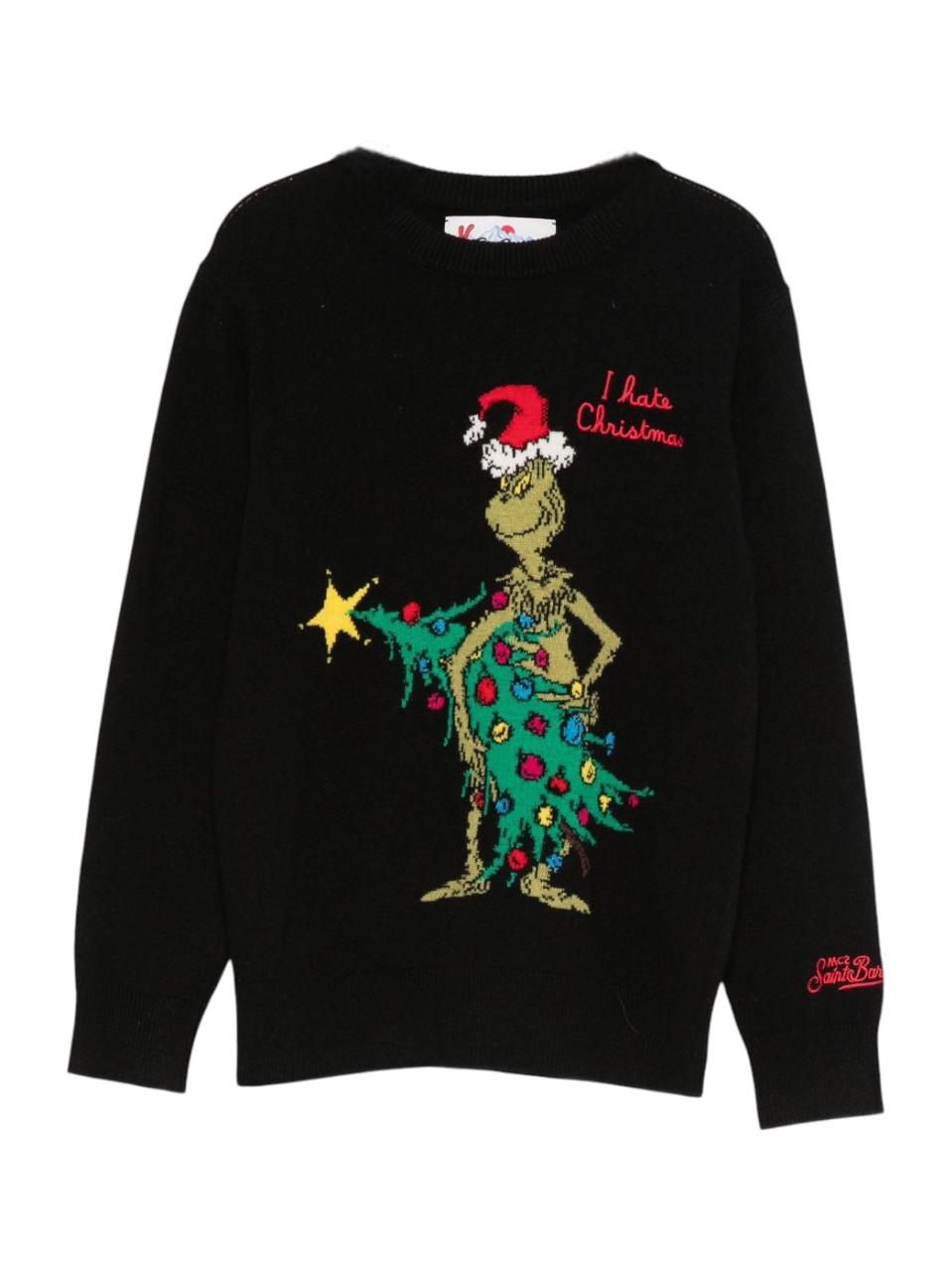 Maglione per bambino MC2 Saint Barth Kids nero con ricamo Grinch sul davanti DOU0001 02490I MC2 ST. BARTH KIDS