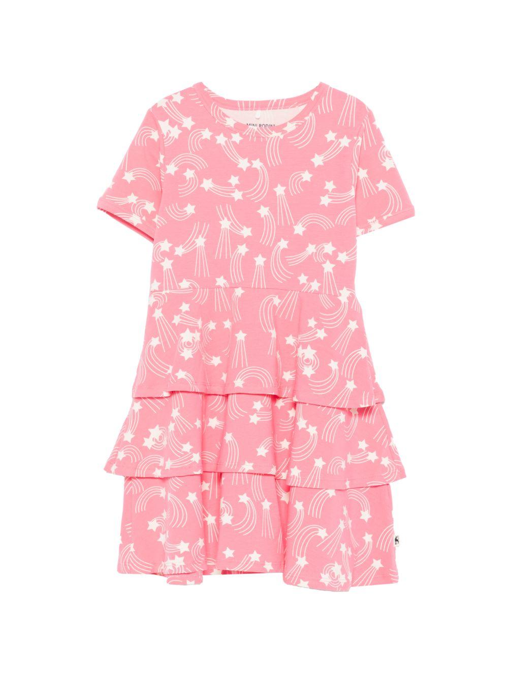 Abito per bambina Mini Rodini rosa con stampa a stelle all-over 26250104 PINK MINI RODINI