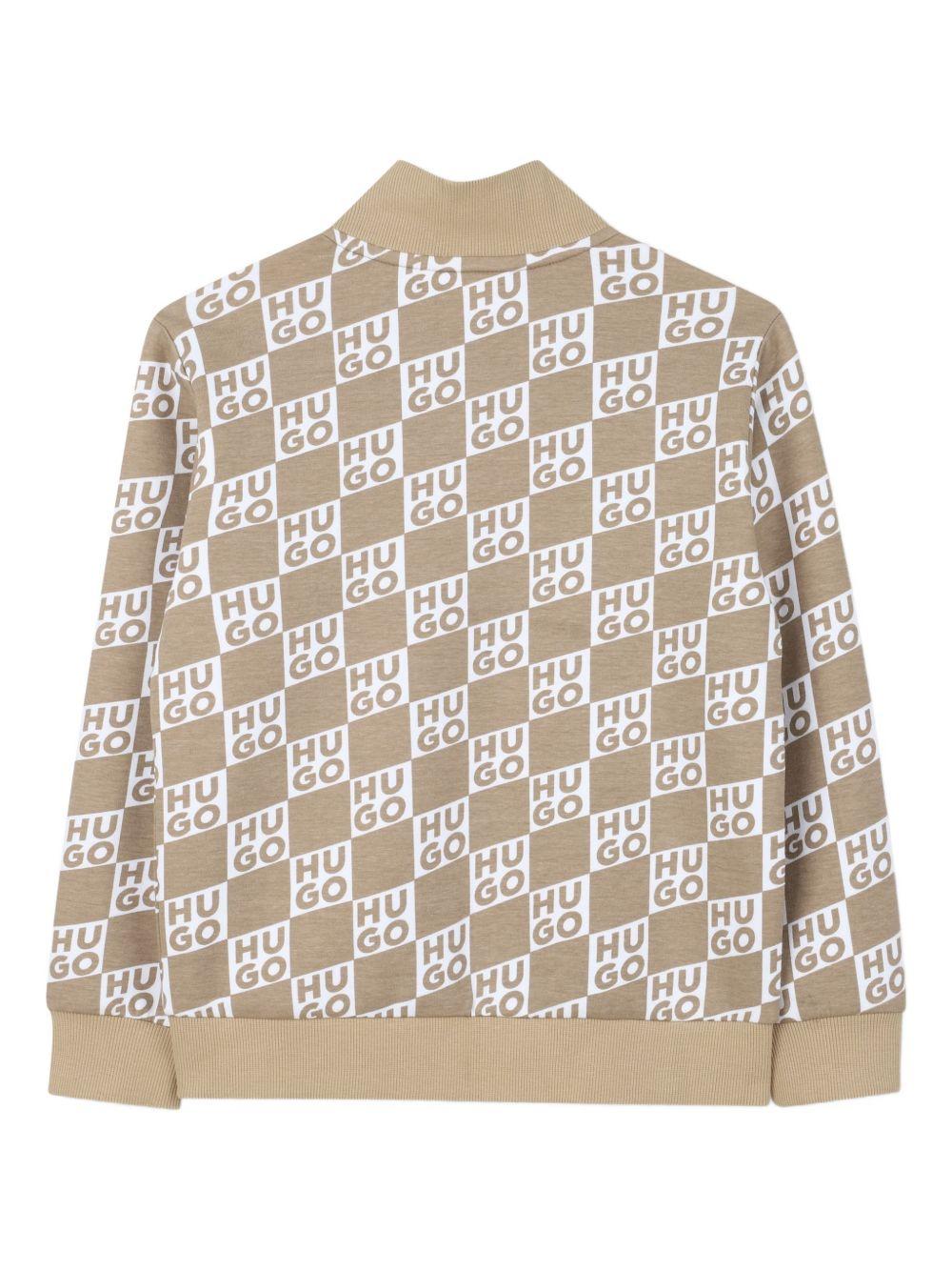 Felpa per bambino Hugo Kids beige con stampa logo all-over G01005 23B Hugo