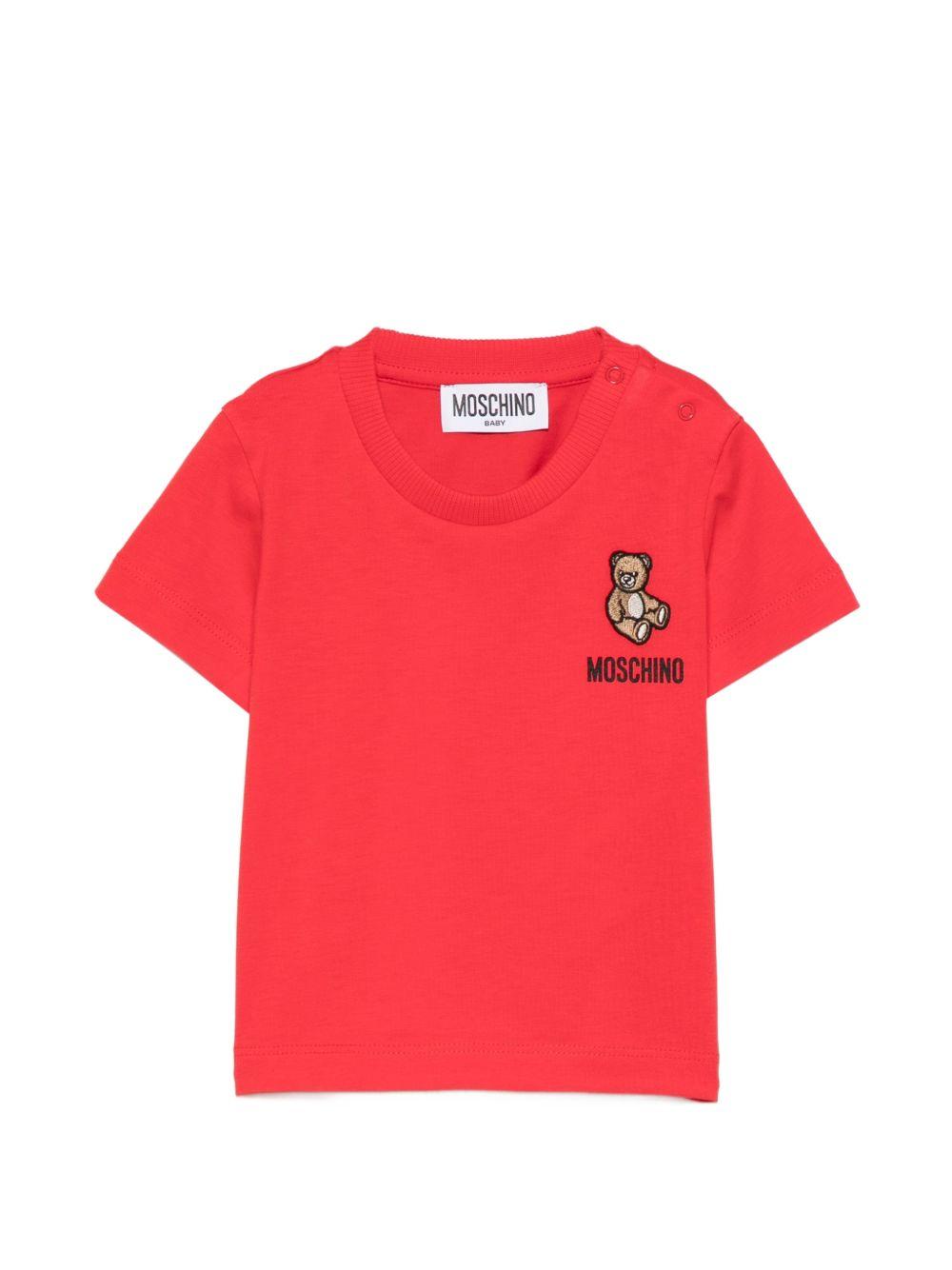 T-shirt per neonati Moschino Kids rossa con ricamo orsetto MUM04TLAA02 50109 MOSCHINO KIDS