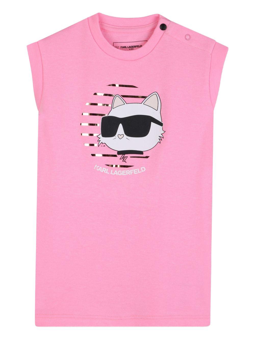 Abito per neonata Karl Lagerfield Kids rosa con stampa ikon choupette Z31057 462 KARL LAGERFELD KIDS