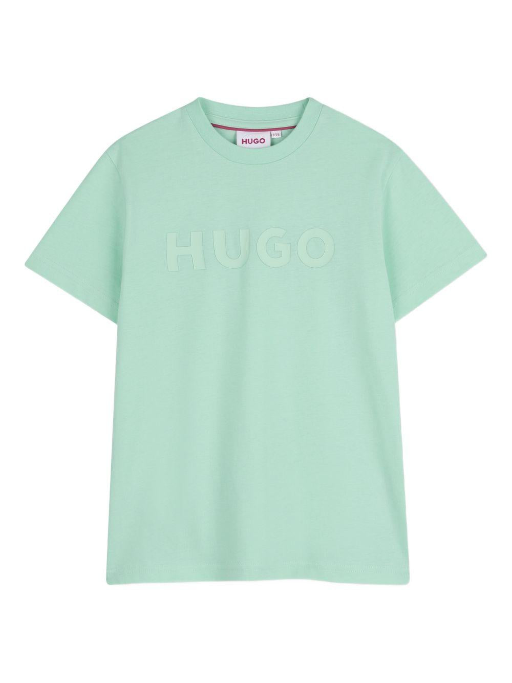 T-shirt per bambino Hugo Kids verde con logo goffrato G01014 72B Hugo