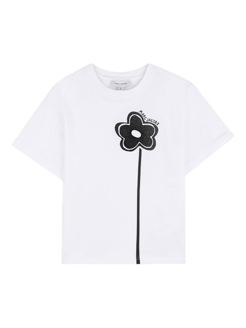 T-shirt per bambina The Marc Jacobs Kids bianca con applicazione a fiore W60735 10P THE MARC JACOBS KIDS