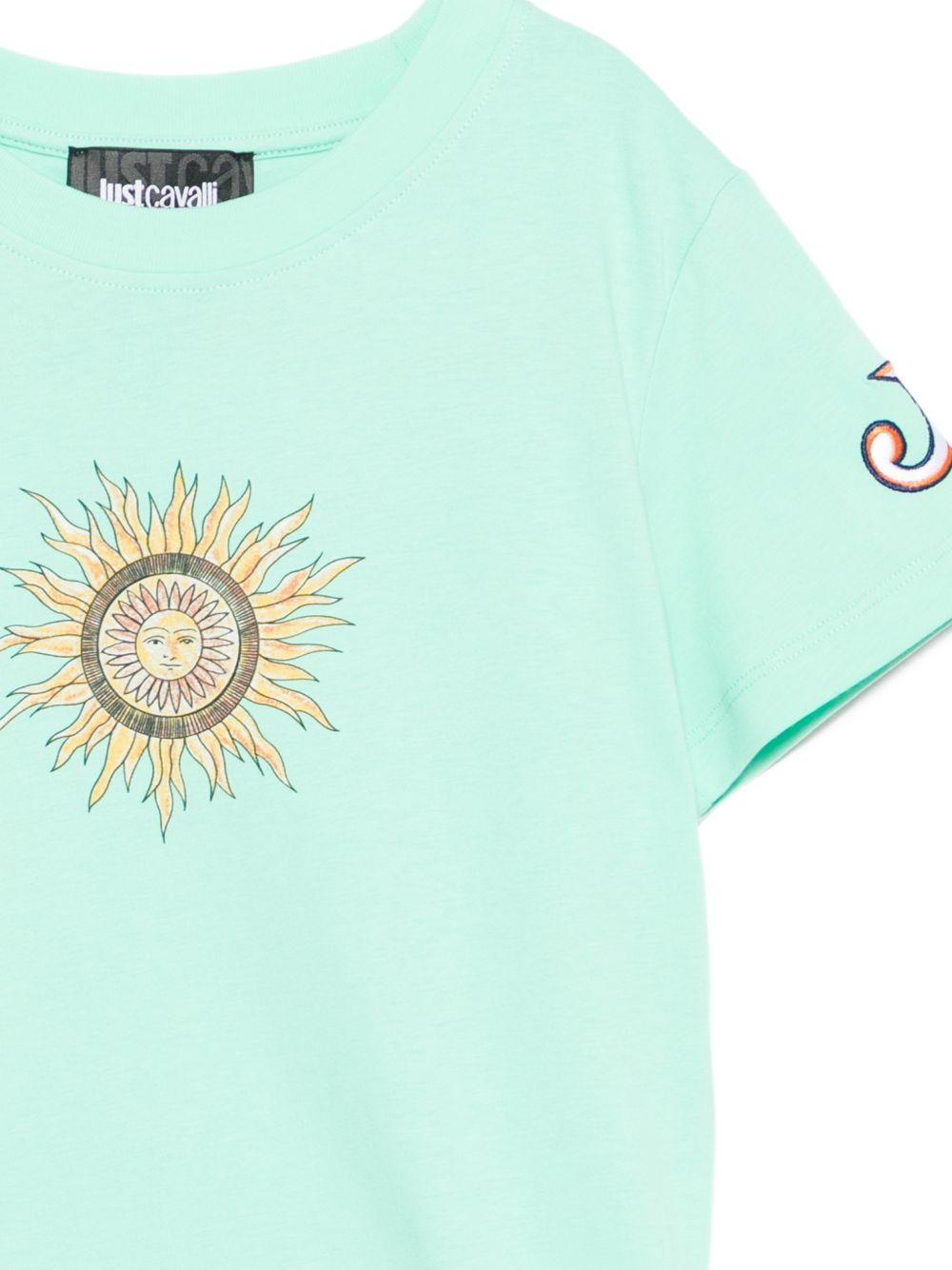 T-shirt per bambino Just Cavalli Kids acquamarina con dettaglio sole JBP26076TS GREEN O.W. JUST CAVALLI KIDS