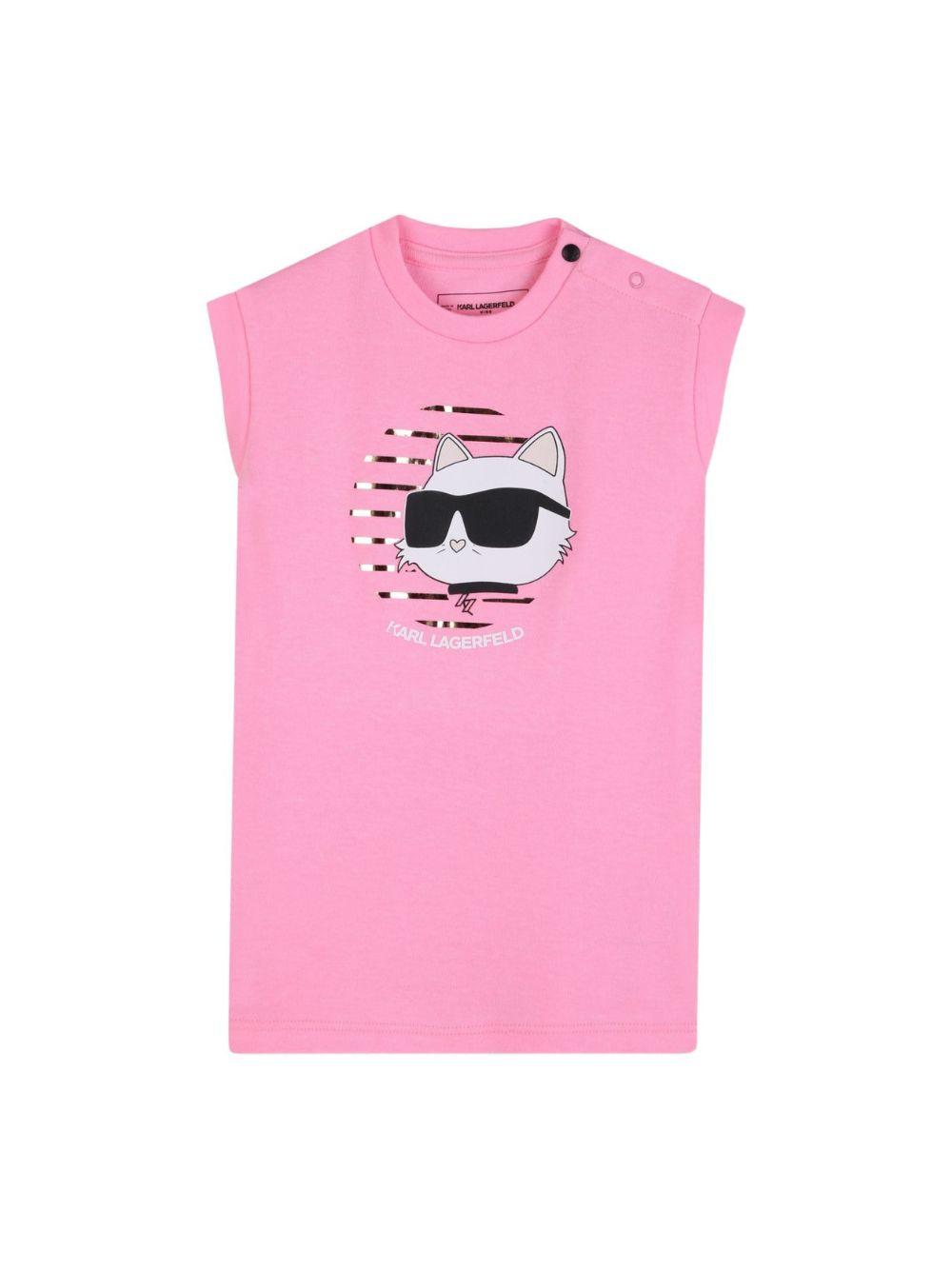 Abito per neonata Karl Lagerfield Kids rosa con stampa ikon choupette Z31057 462 KARL LAGERFELD KIDS