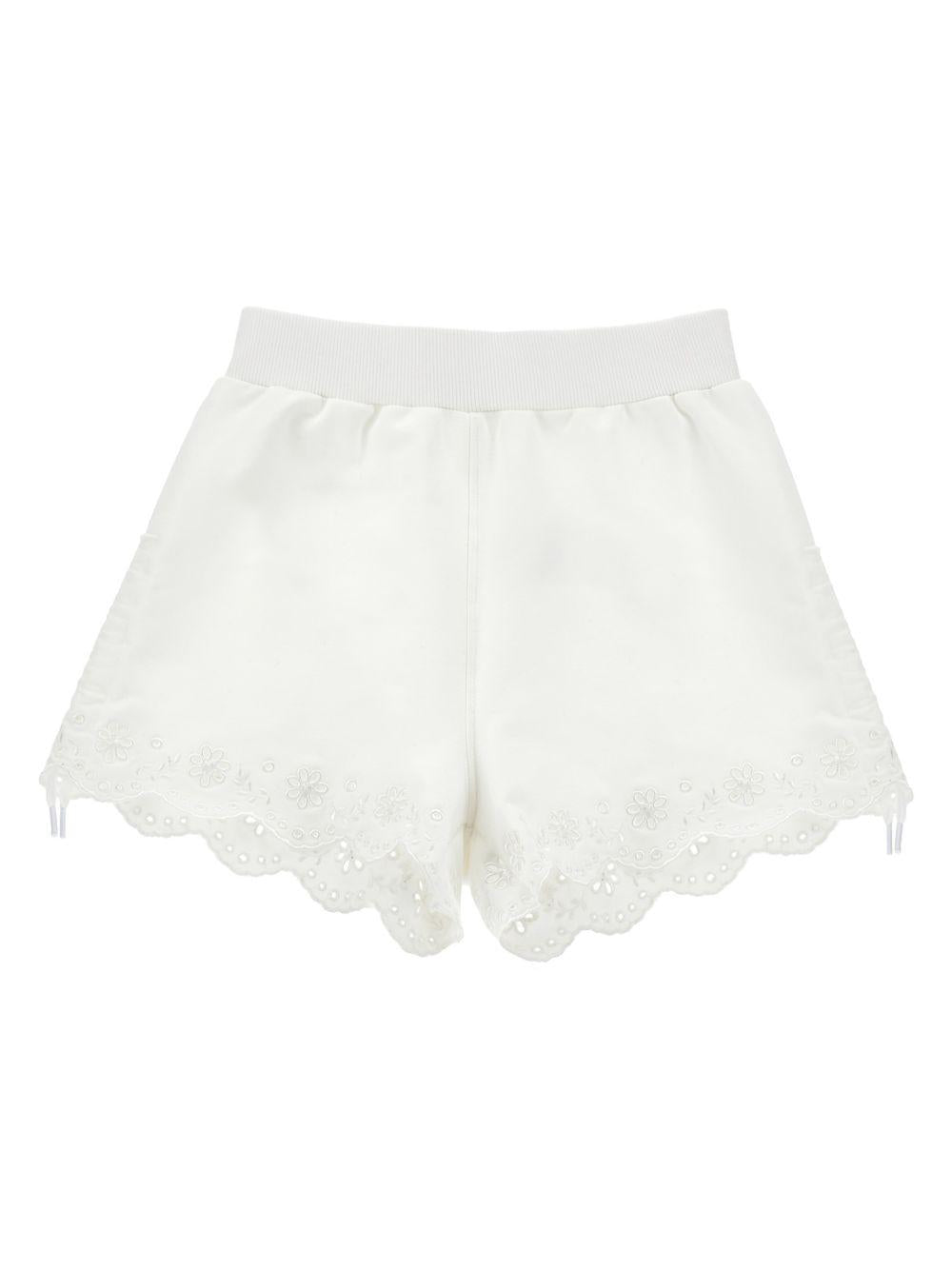 Shorts per bambina Monnalisa bianchi con ricamo a fiori 17G401 7014 0001 MONNALISA