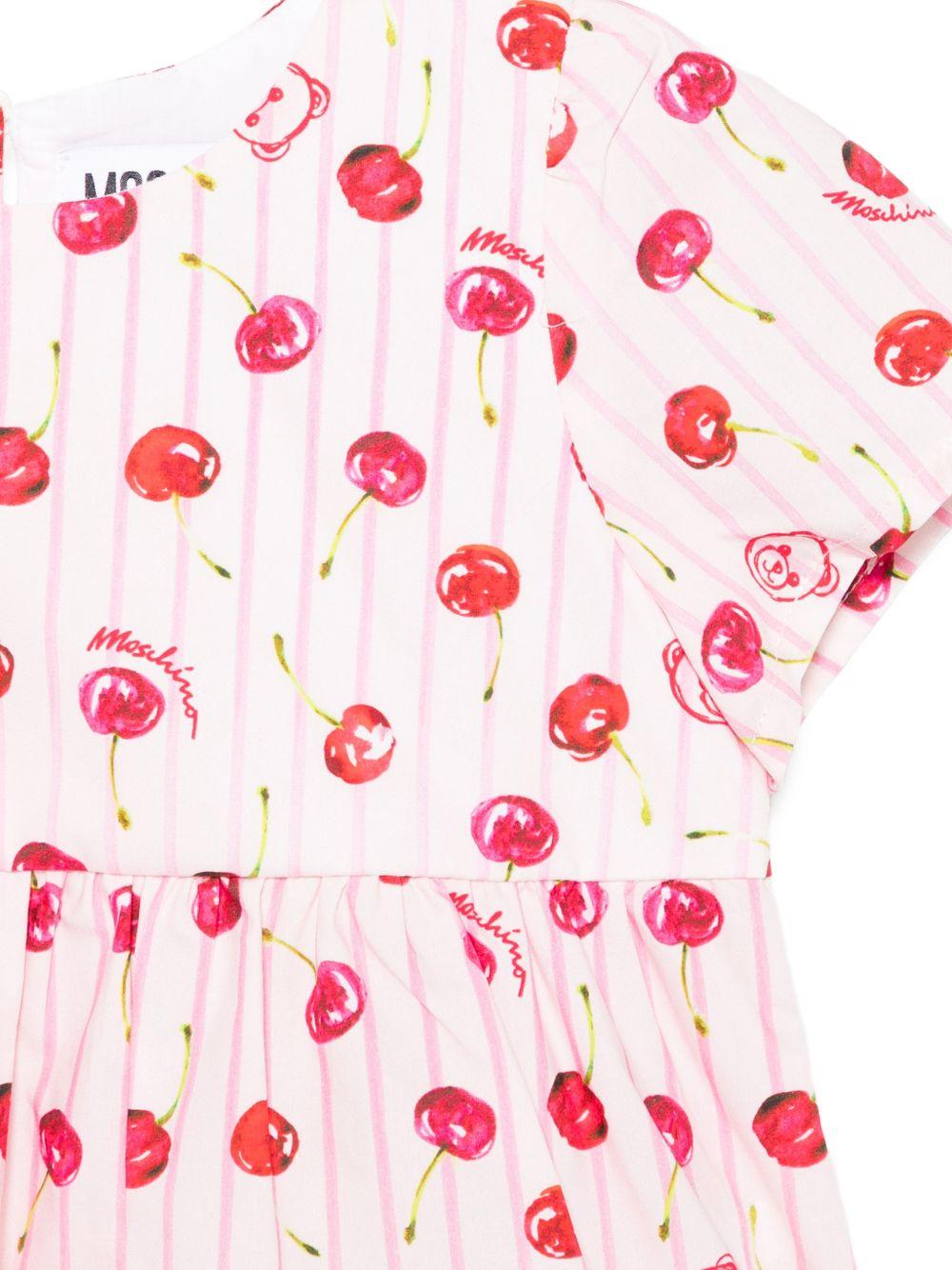 Abito per neonata Moschino Kids rosa con stampa ciliegia all-over MDG01PLLB66 83658 MOSCHINO KIDS