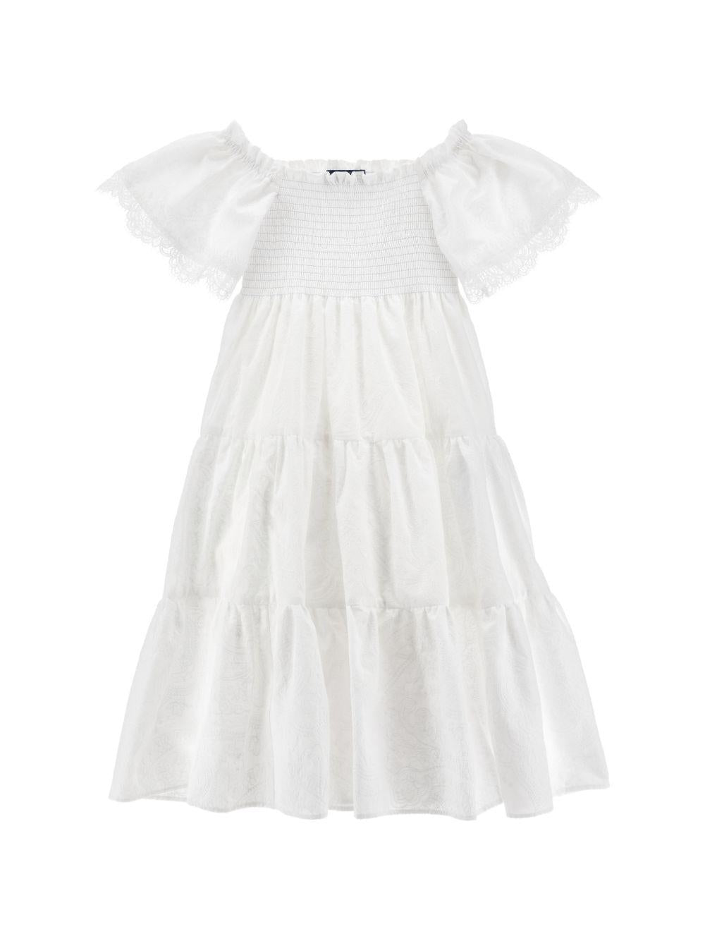 Abito midi per bambina Ermanno Scervino Junior bianco con design a balze Z1G905 7942 0099 ERMANNO SCERVINO JUNIOR
