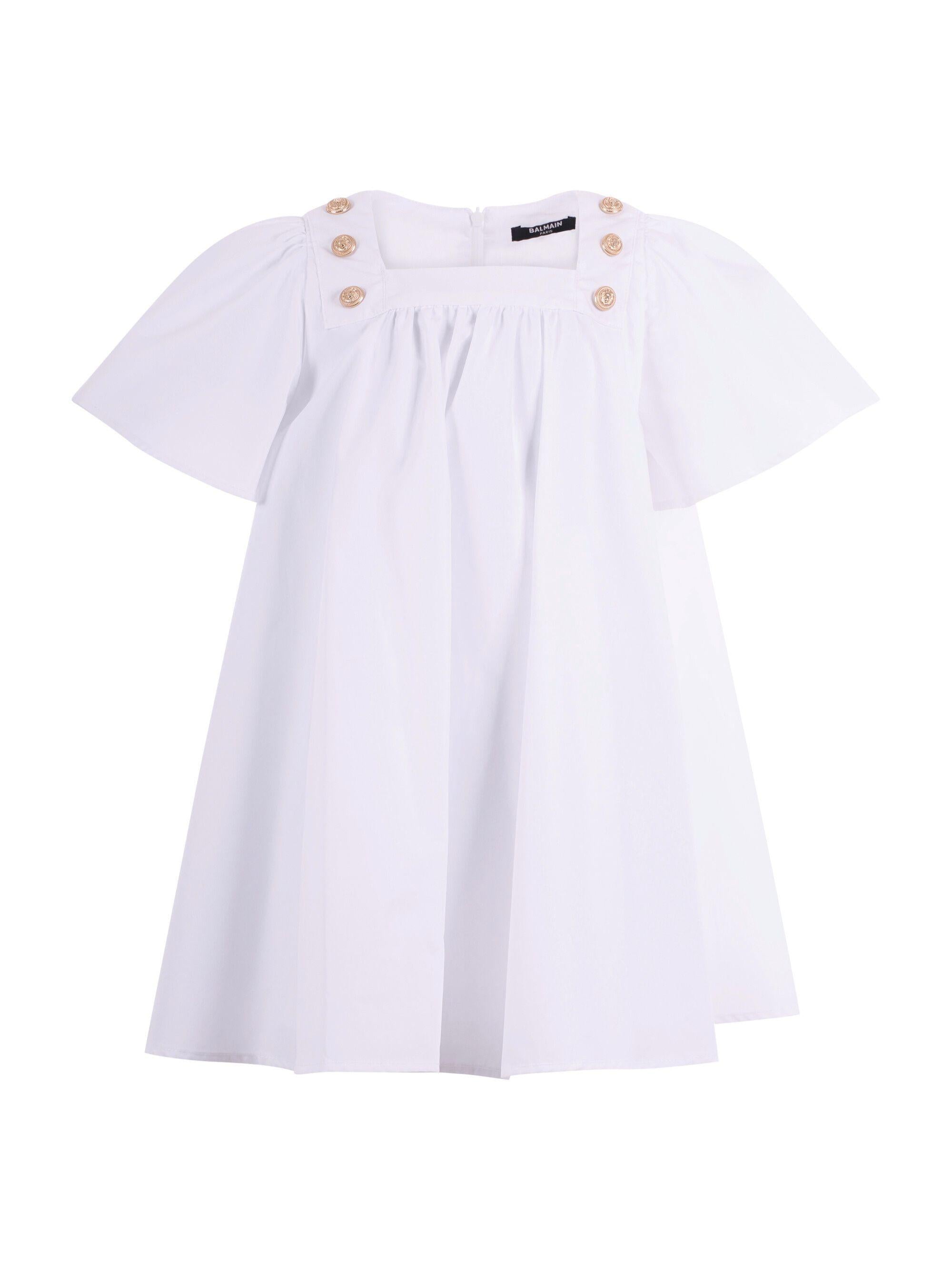 Abito per bambina Balmain Kids bianco con corpetto arricciato BY1C91 P0562 100 BALMAIN KIDS