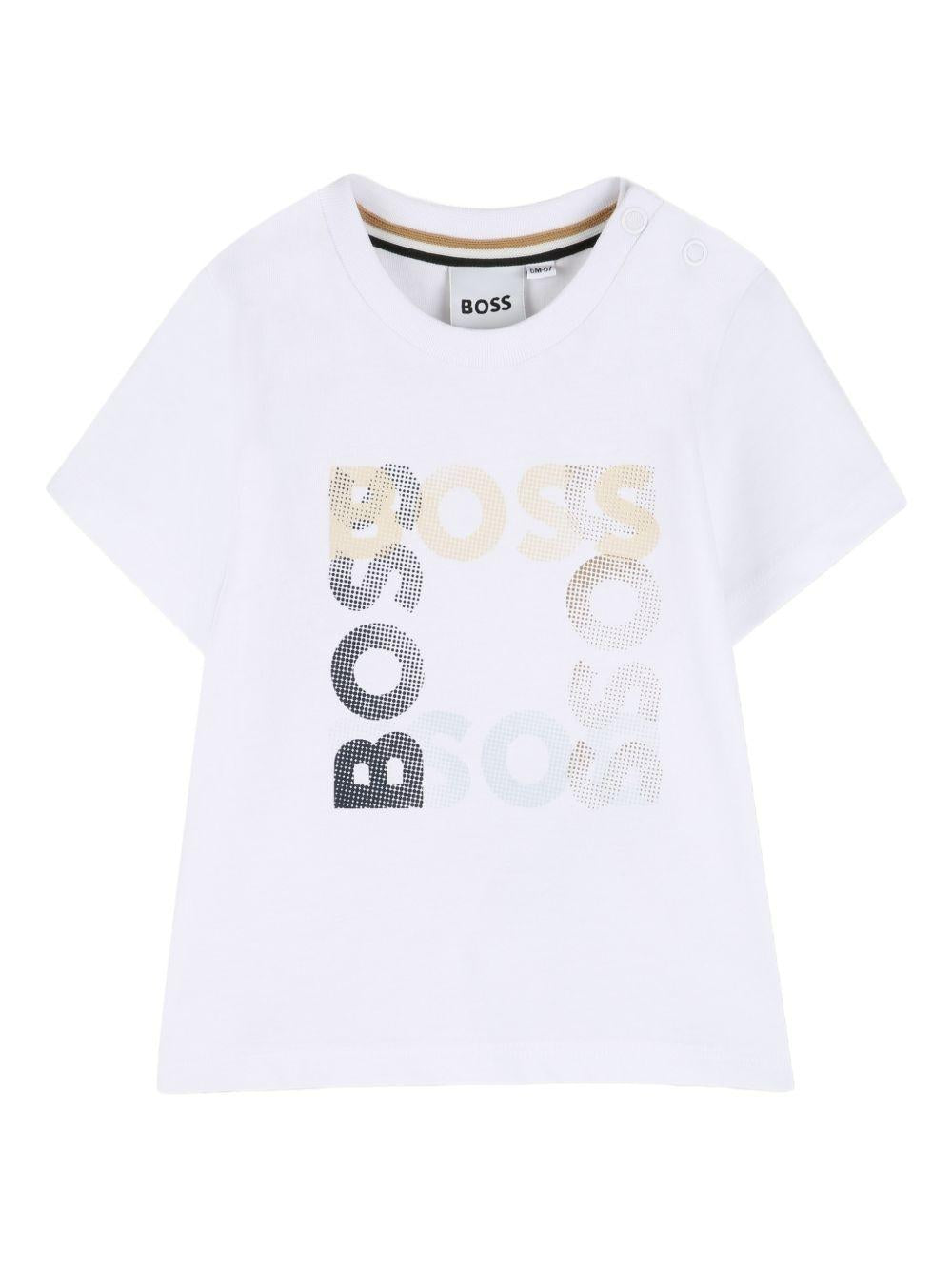 T-shirt per neonato Boss Kids bianca con stampa logo sul davanti J52882 10P BOSS KIDS
