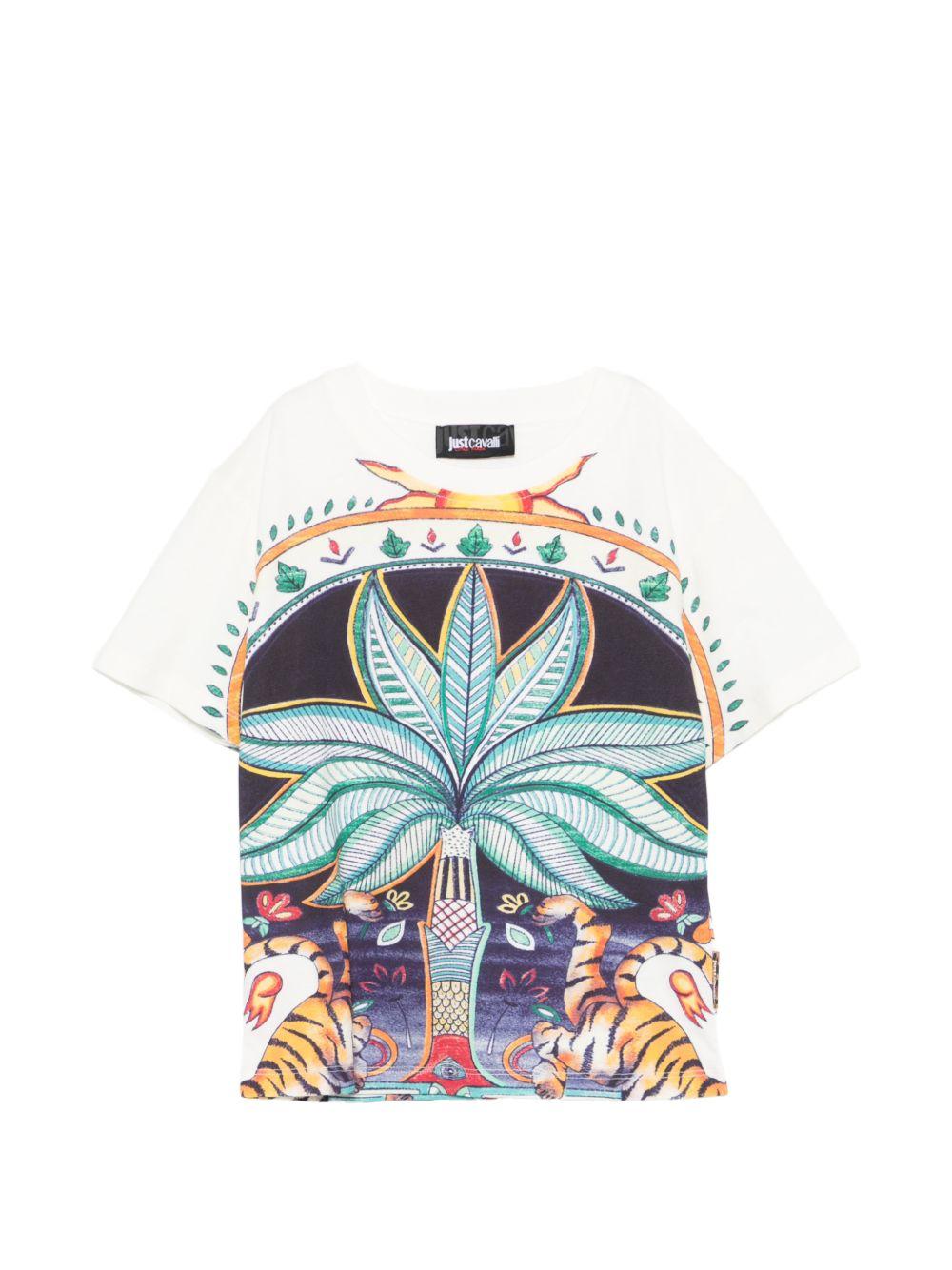 T-shirt per bambino Just Cavalli Kids bianco con stampa grafica JBP26077TS INDIA DIG. JUST CAVALLI KIDS