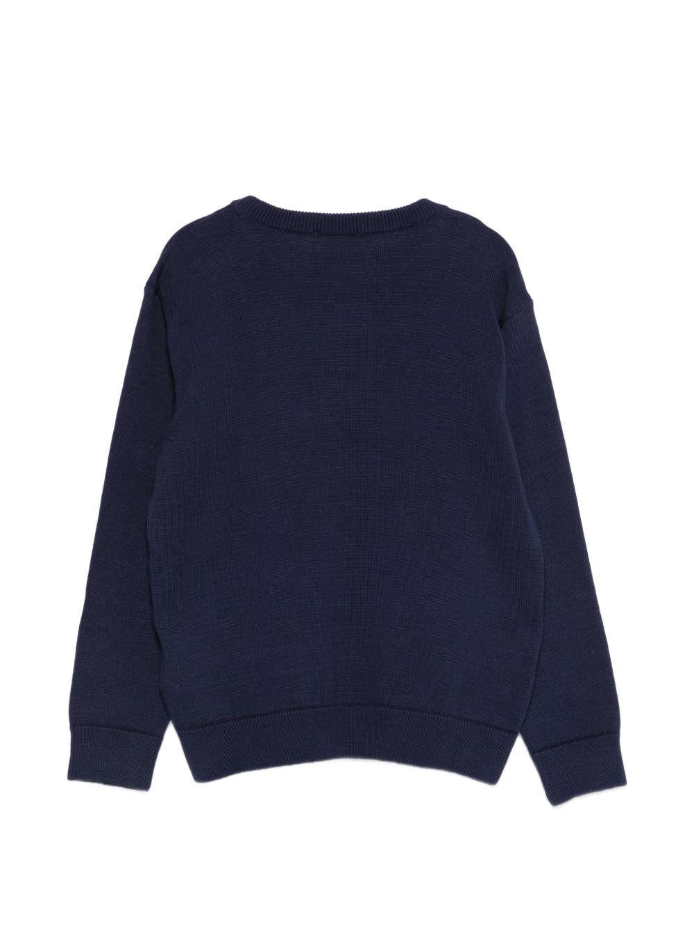 Maglione per bambino Moschino Kids bu con Teddy Bear ricamato sul davanti HXW00JLHE62 40016 MOSCHINO KIDS