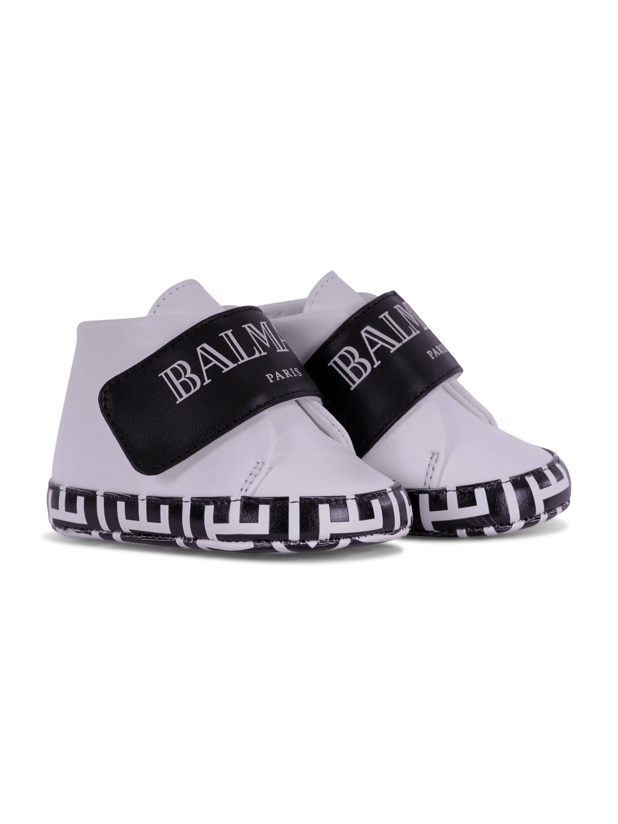 Scarpine primi passi per neonati Balmain Kids bianco e nere con cinturino con logo BY0546 Y0051 100NE BALMAIN KIDS
