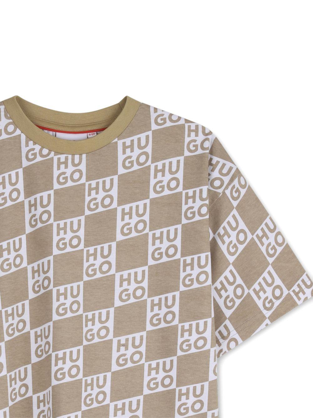 T-shirt per bambino Hugo Kids beige con motivo a quadri G01022 23B Hugo