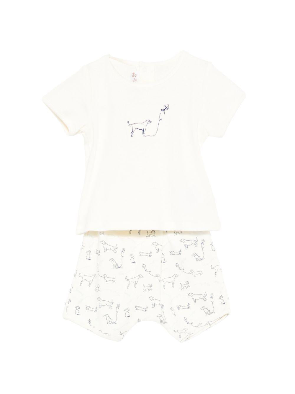 Set Fanilo t-shirt e shorts per neonati Bonpoint beige con stampa cagnolino S06ONIK00012 676 BONPOINT