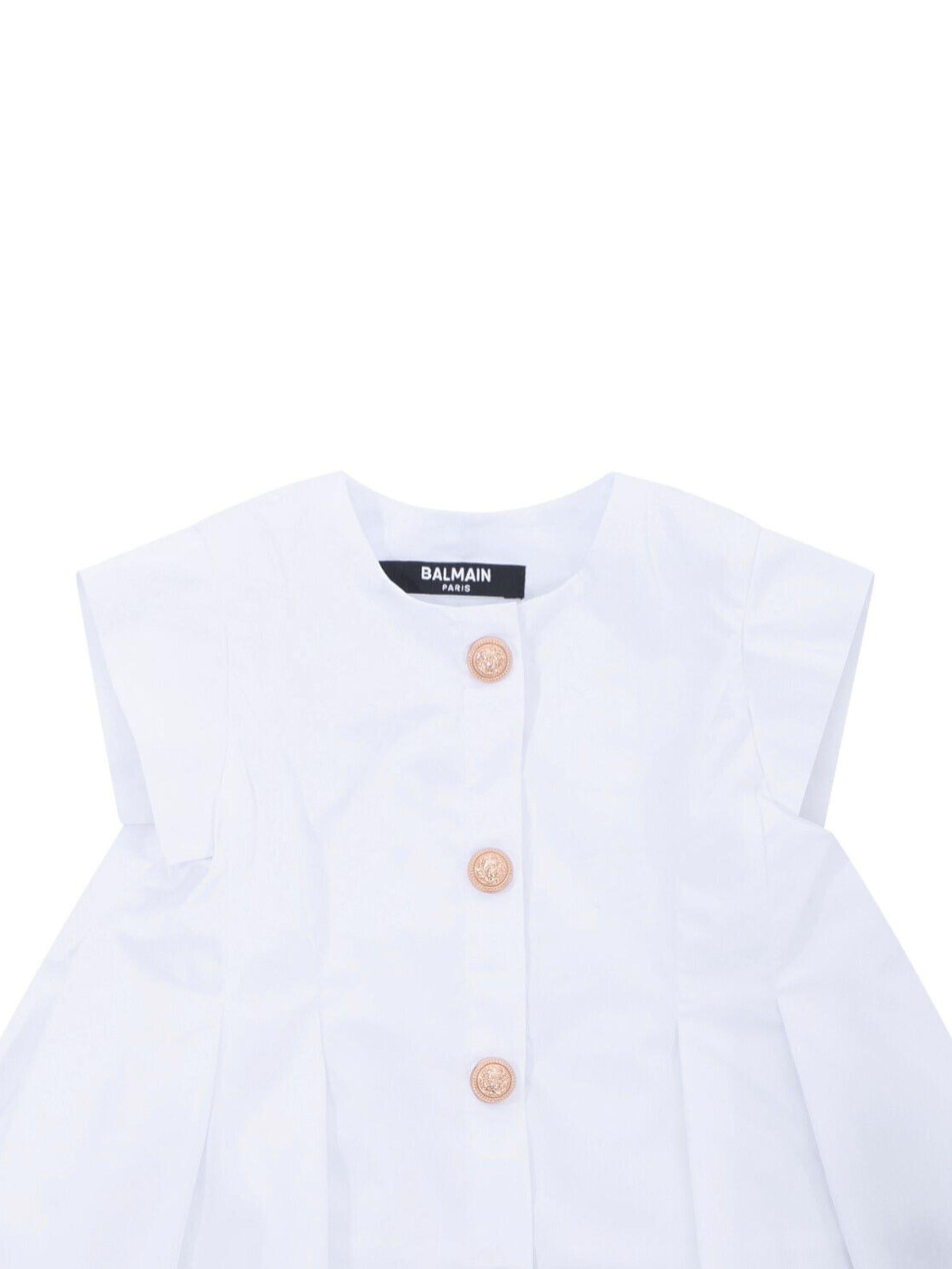 Abito per neonata Balmain Kids bianco con bottoni dorati BY1131 P0562 100 BALMAIN KIDS