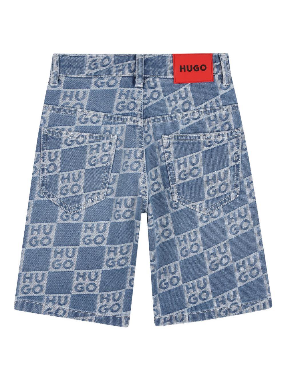 Shorts per bambino Hugo Kids denim con stampa logo all-over G00996 Z25 Hugo