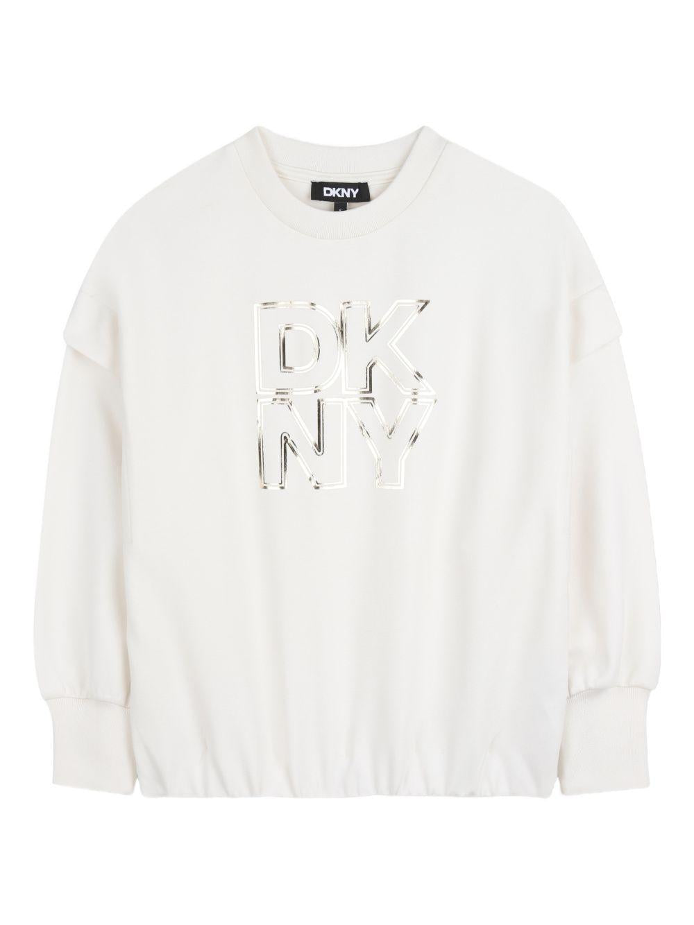 Felpa per bambina Dkny Kids bianca con stampa logo sul davanti D62615 519 DKNY