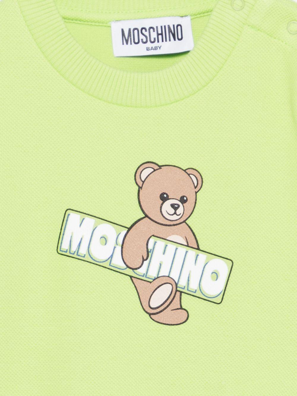 Felpa per neonati Moschio Kids verde con stampa Teddy sul davanti MWF060LCA90 30355 MOSCHINO KIDS