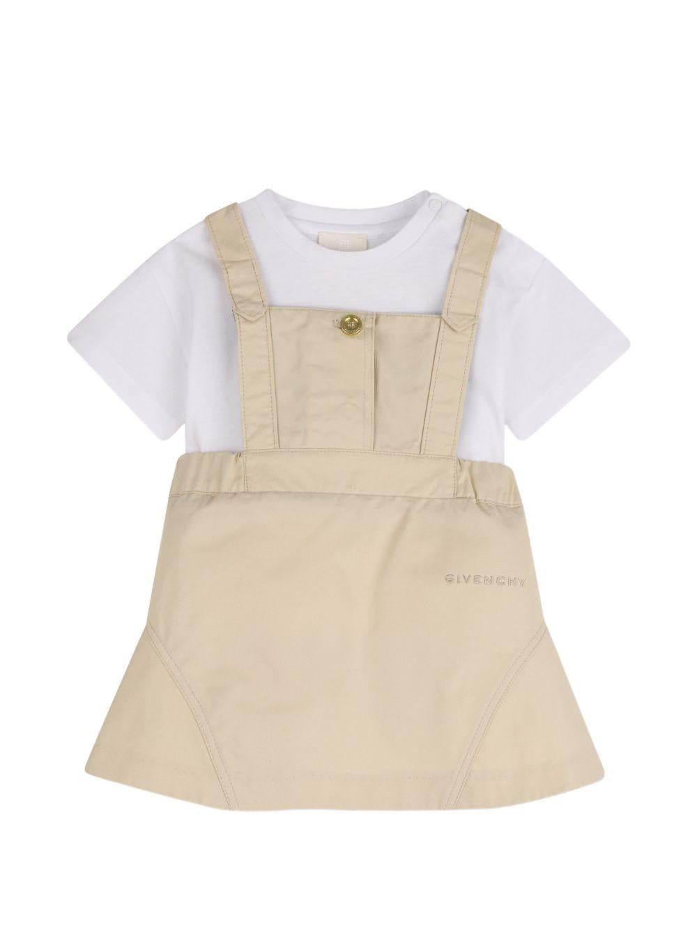 Set t-shirt e salopette per neonata Givenchy Kids bianco e beige con bottoni H31171 192 GIVENCHY KIDS