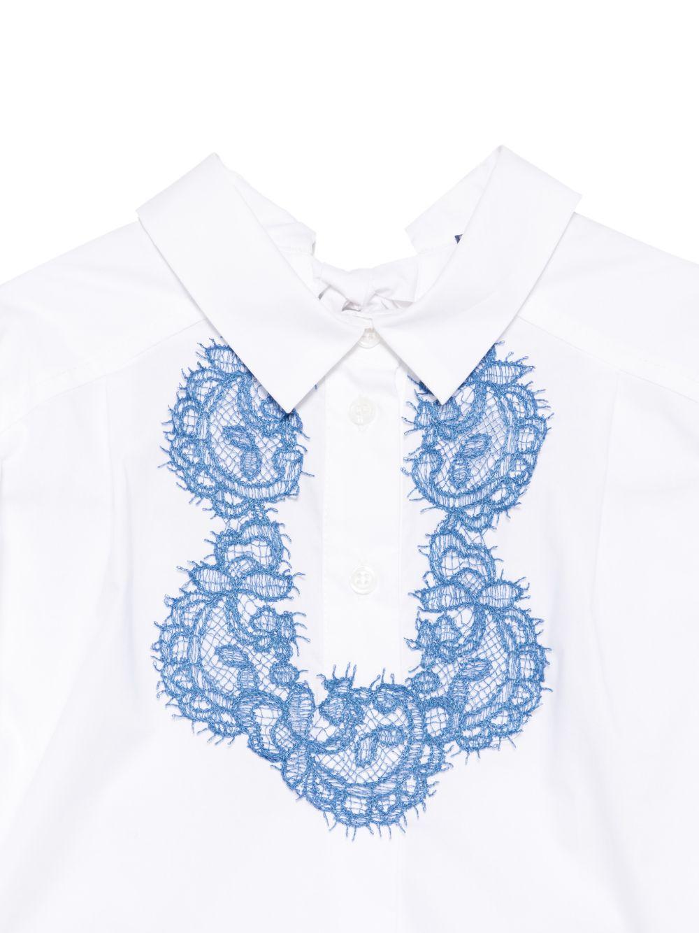 Abito per bambina Ermanno Scervino Junior bianco con dettagli in pizzo blu a fiori Z1G901 7116 9956 ERMANNO SCERVINO JUNIOR