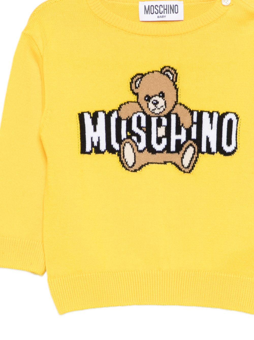 Maglione per neonati Moschino Kids gialli con Teddy ricamato sul davanti M8W00JLHE62 50577 MOSCHINO KIDS
