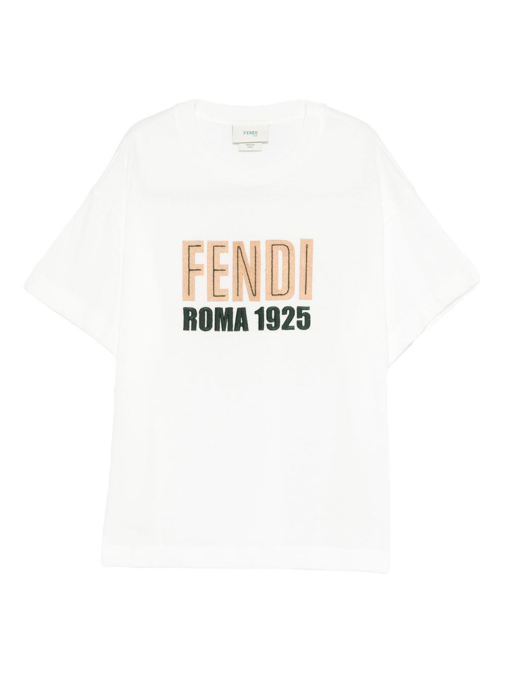 T-shirt per bambino Fendi Kids bianca con logo sul davanti JUI204 7AJ F1PCP FENDI KIDS
