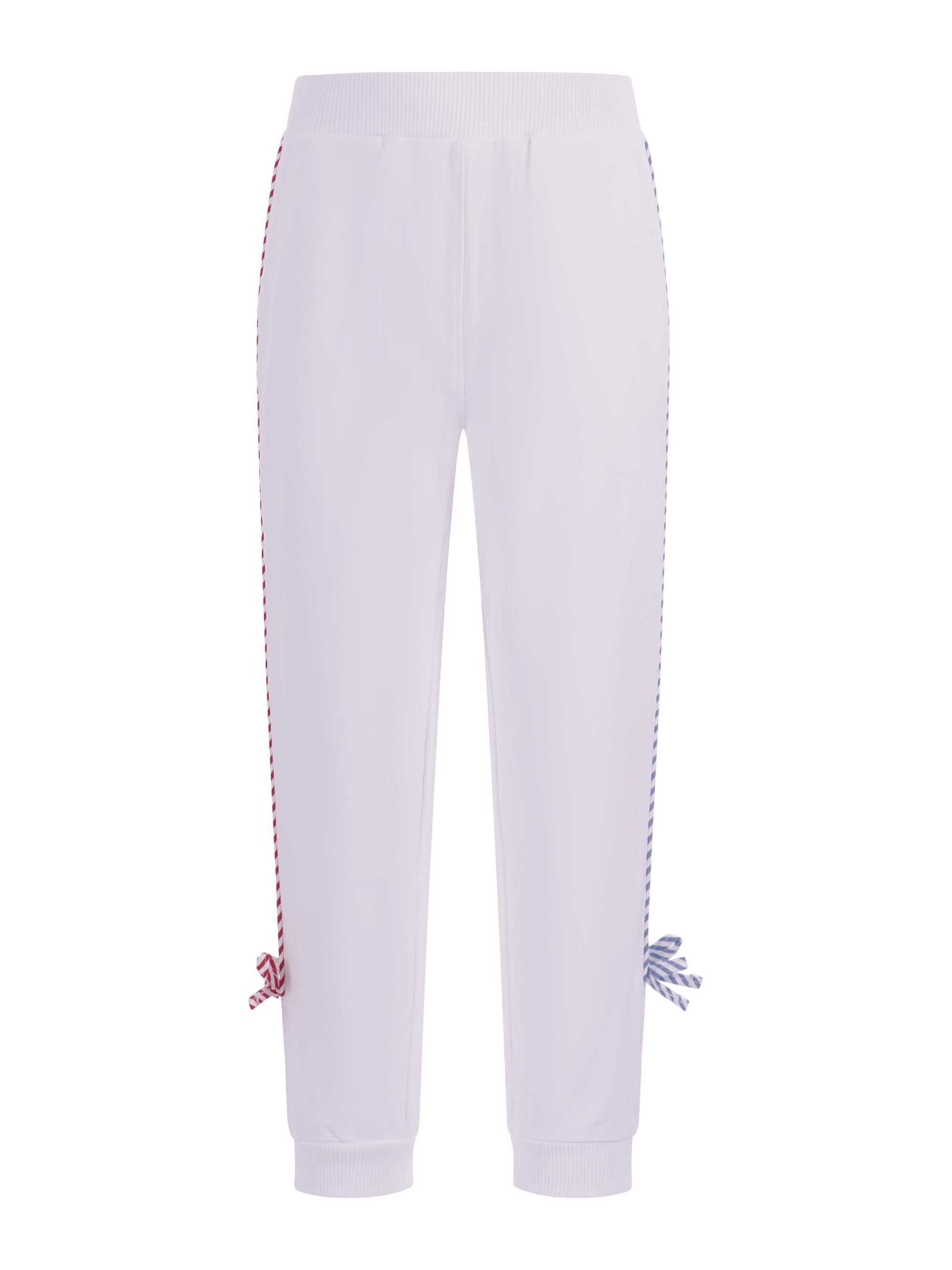 Pantaloni per bambina Monnalisa bianchi con nastro con logo 19G406 7012 0099 MONNALISA
