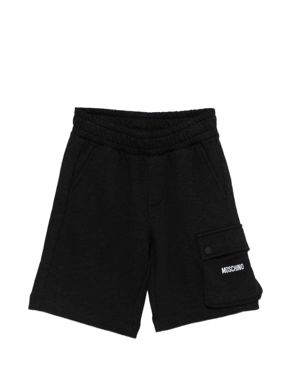 Shorts per bambino Moschino Kids neri con logo sul davanti HUQ02QLCA88 60100 MOSCHINO KIDS