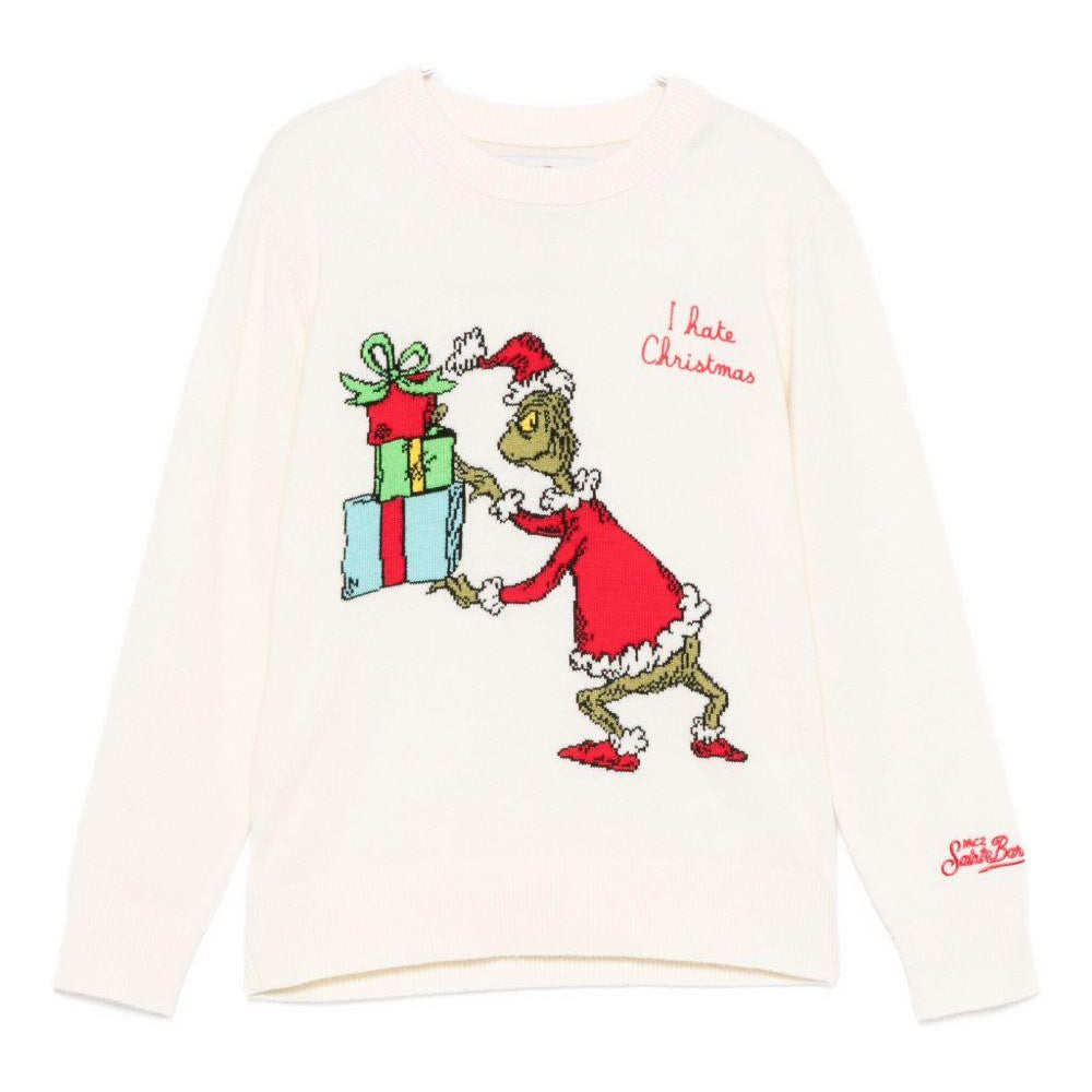 Maglione per bambino MC2 Saint Barth Kids bianco con ricamo Grinch sul davanti DOU0001 02510I MC2 ST. BARTH KIDS