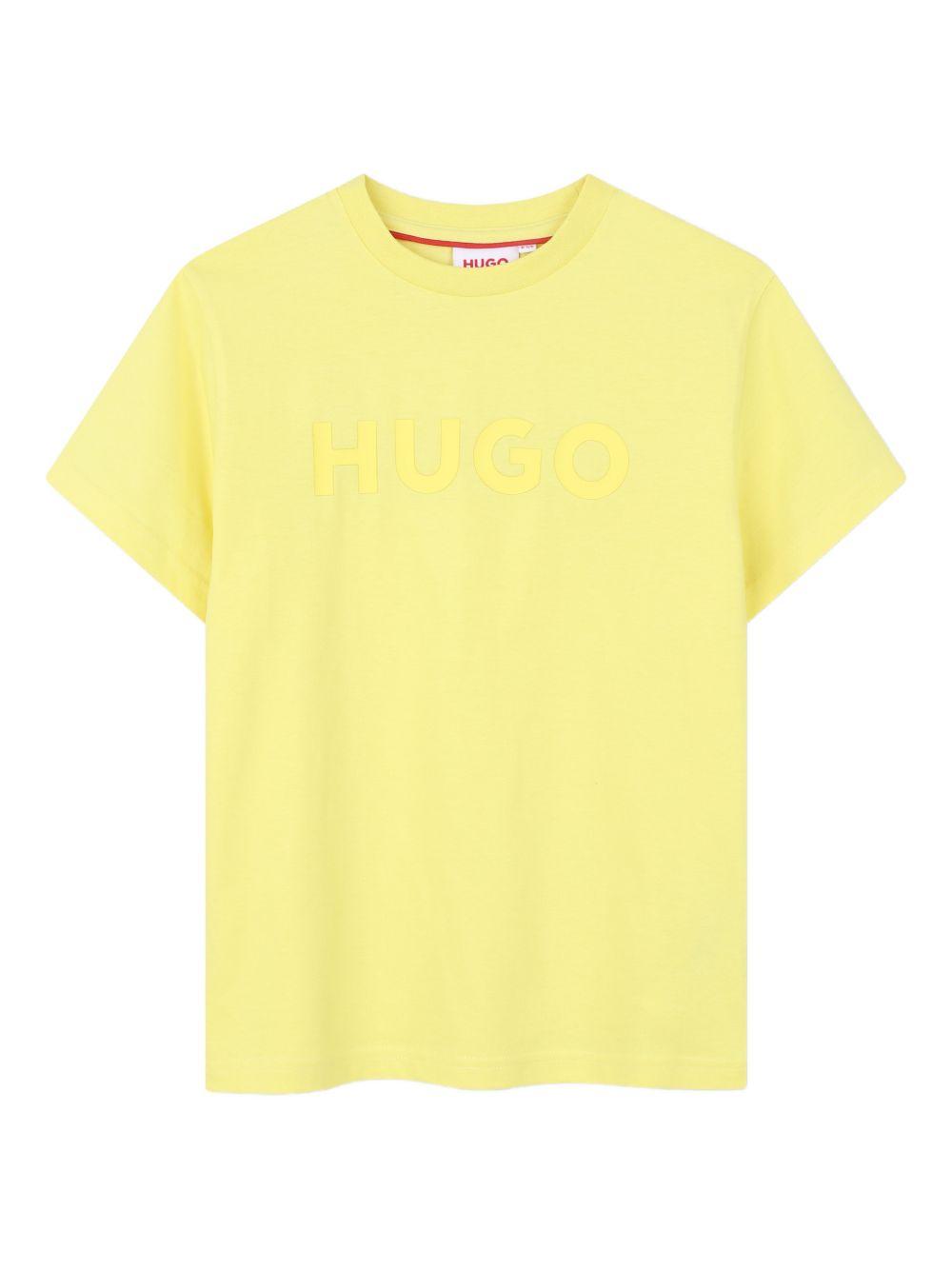 T-shirt per bambino Hugo Kids gialla con logo goffrato G01014 544 Hugo