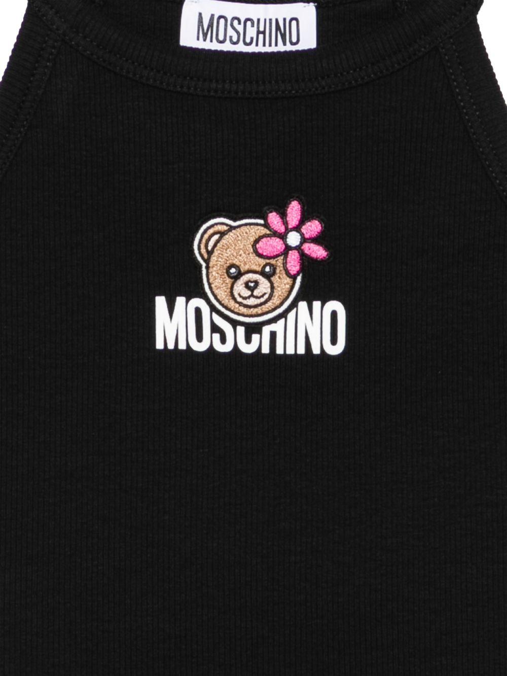 Top per bambina Moschino Kids nero con ricamo Teddy Bear HDM06ZLBA39 60100 MOSCHINO KIDS