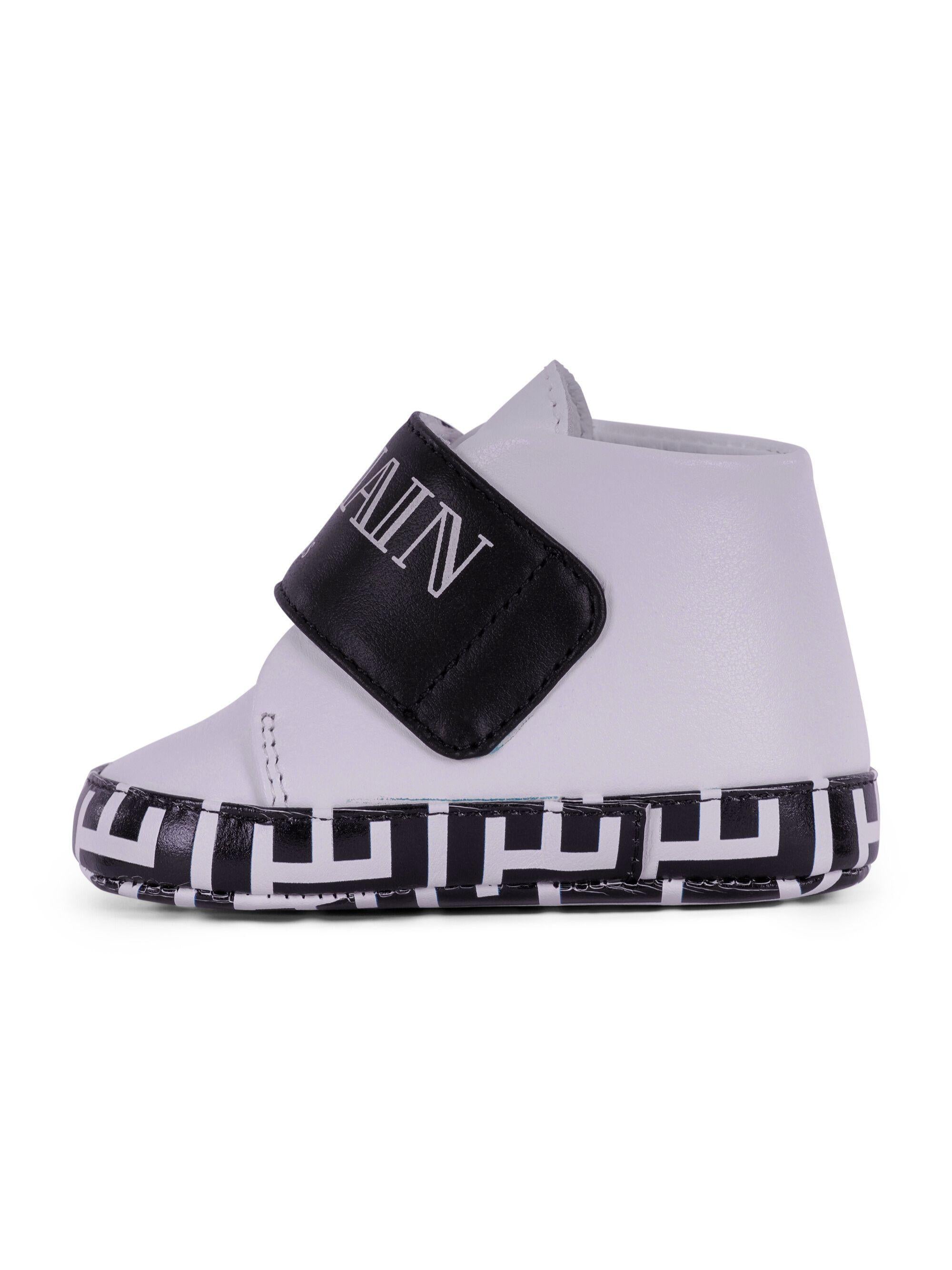Scarpine primi passi per neonati Balmain Kids bianco e nere con cinturino con logo BY0546 Y0051 100NE BALMAIN KIDS
