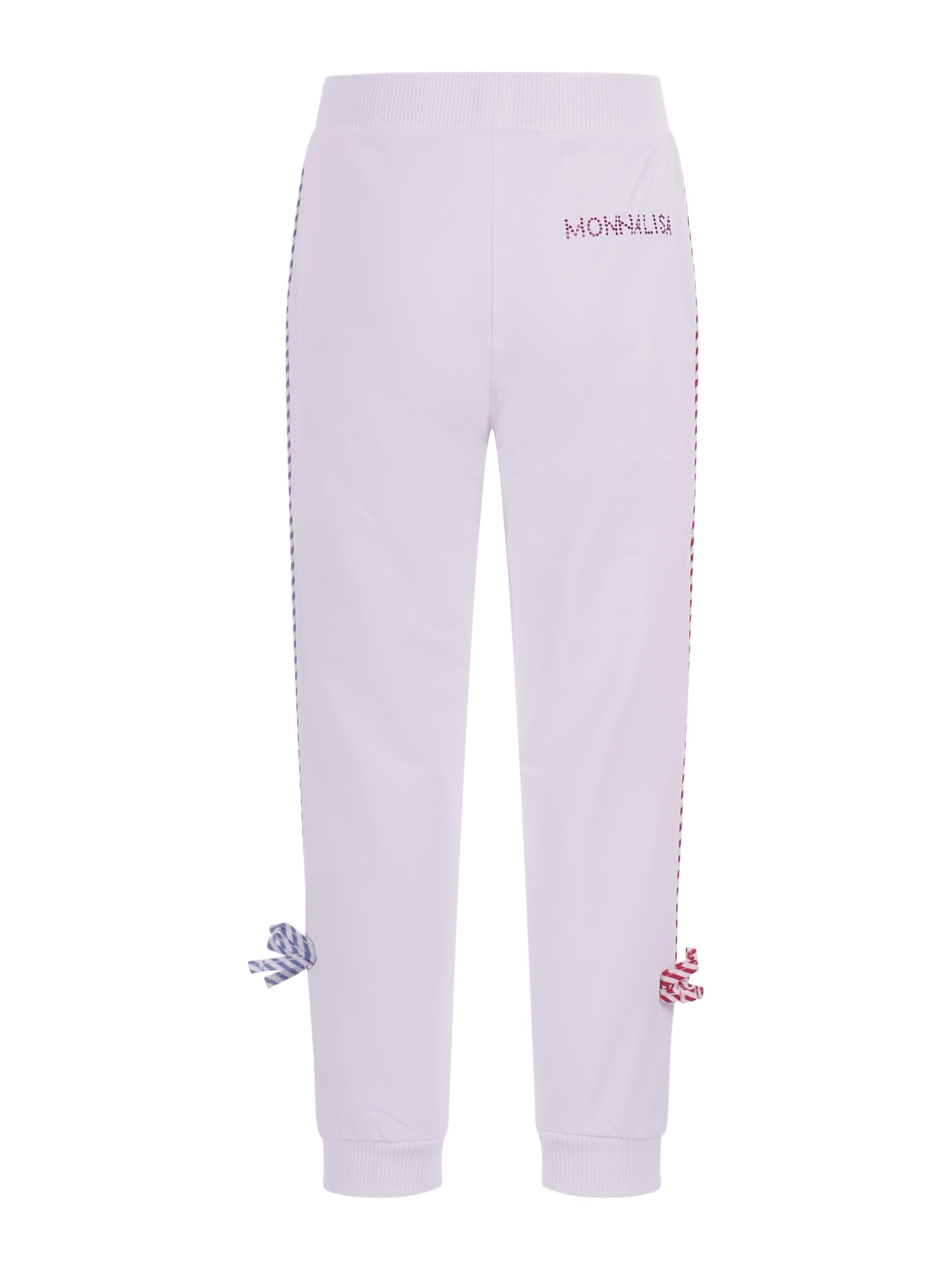 Pantaloni per bambina Monnalisa bianchi con nastro con logo 19G406 7012 0099 MONNALISA